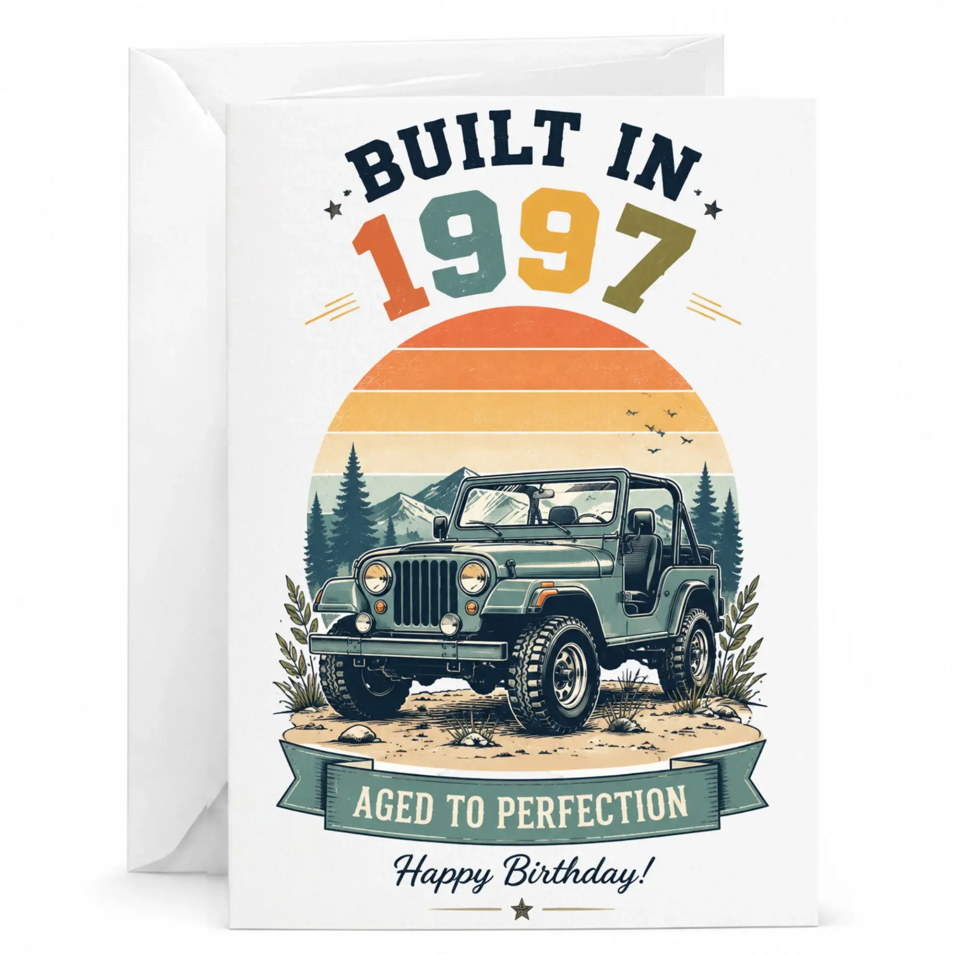 Birthday Card Built in 1997 Aged to Perfection Greeting Card for Classic Car Enthusiasts Vintage Style 5x7 Card