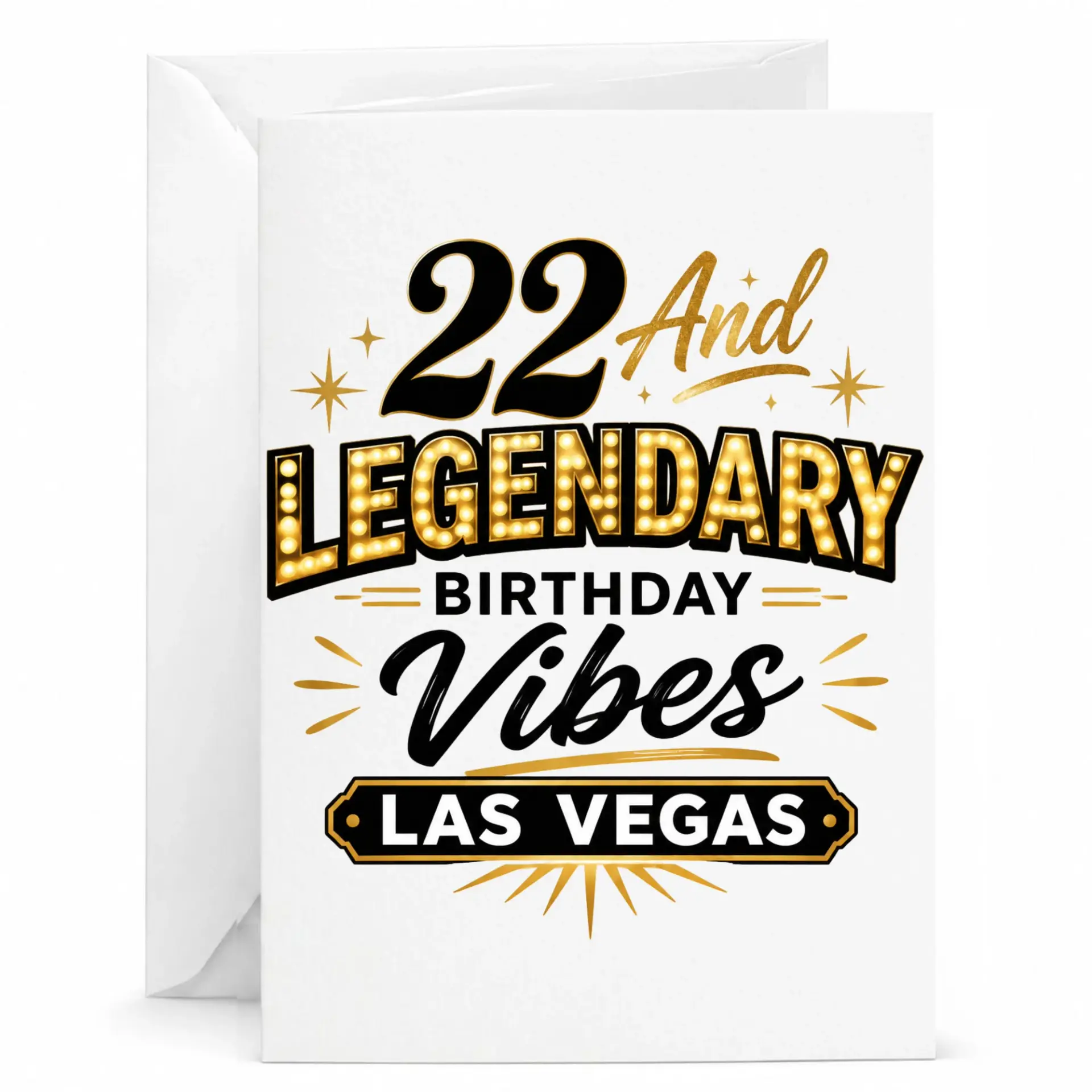 Birthday Card 22 and Legendary Las Vegas Themed Greeting Card for Twenty-Second Birthday Celebration Keepsake