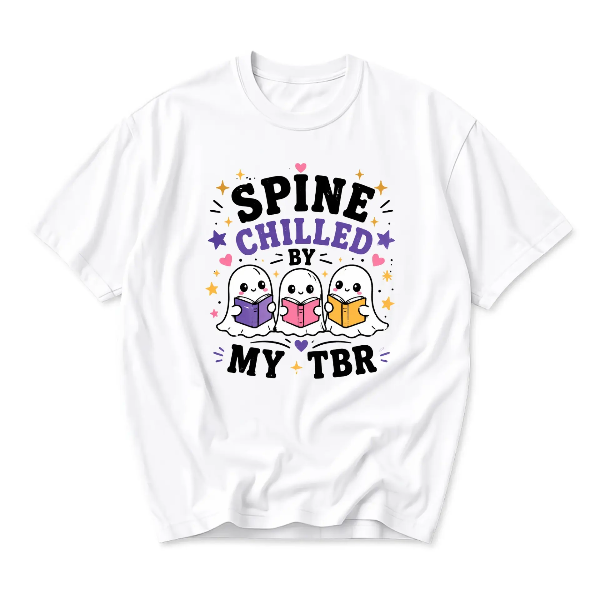 Funny Shirt Spine Chilled by My Tbr Graphic Tee Unisex Crew Neck Short Sleeve Casual Book Lover Apparel White