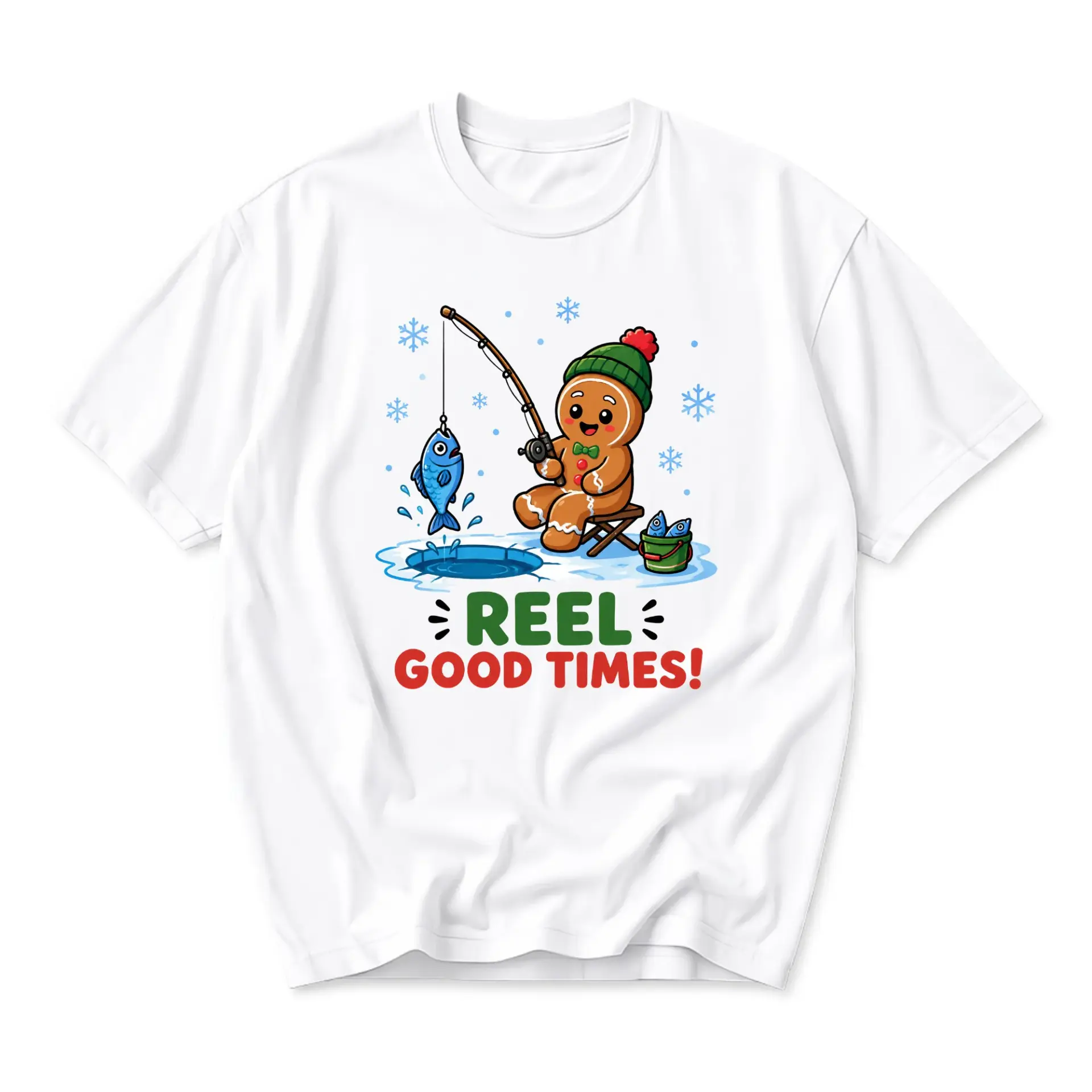 Funny Shirt Reel Good Times Gingerbread Man Fishing Graphic Tee Unisex