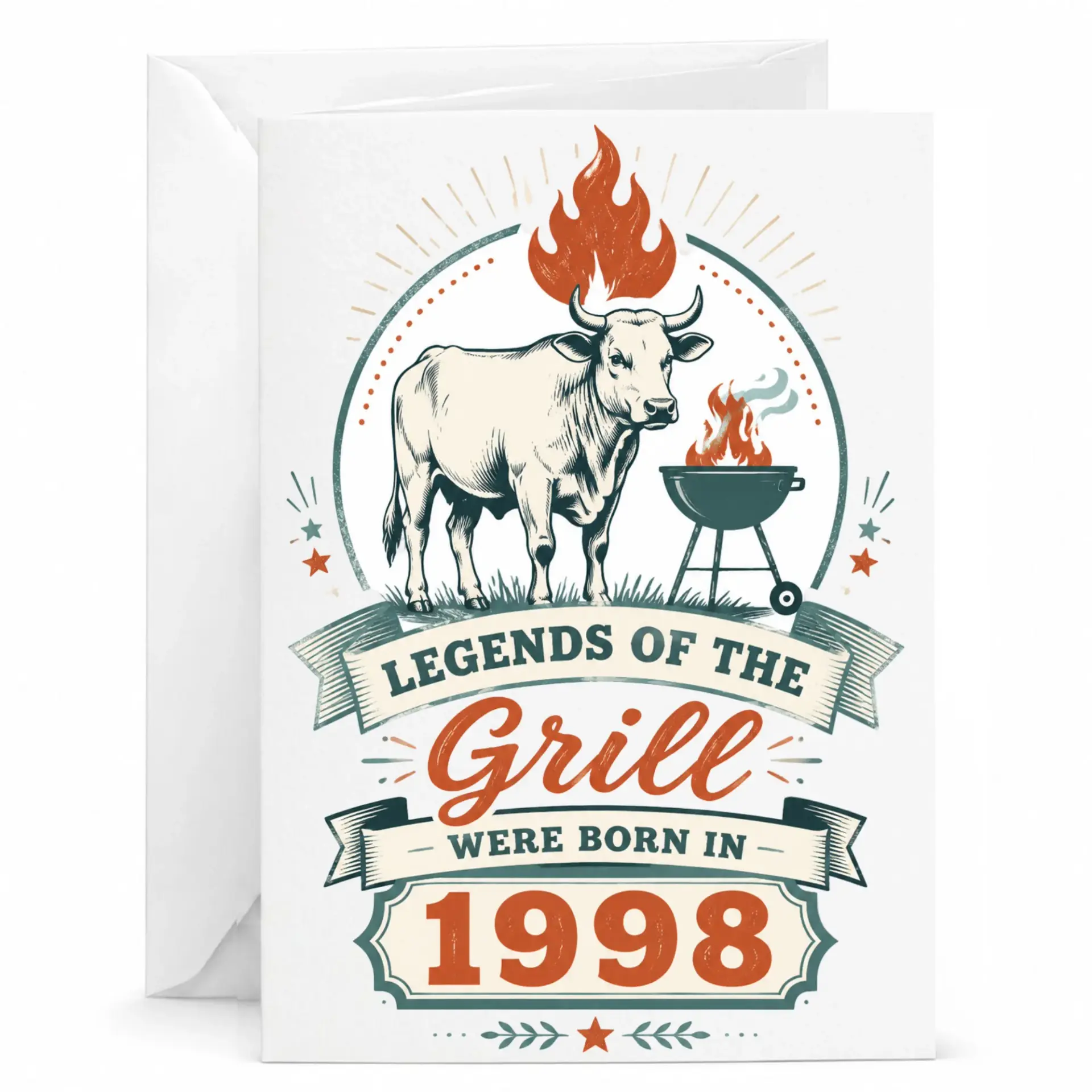 Funny Grill Birthday Card for Men Legends of the Grill Were Born in 1998 Barbecue Enthusiast Greeting Card 5x7 Inches