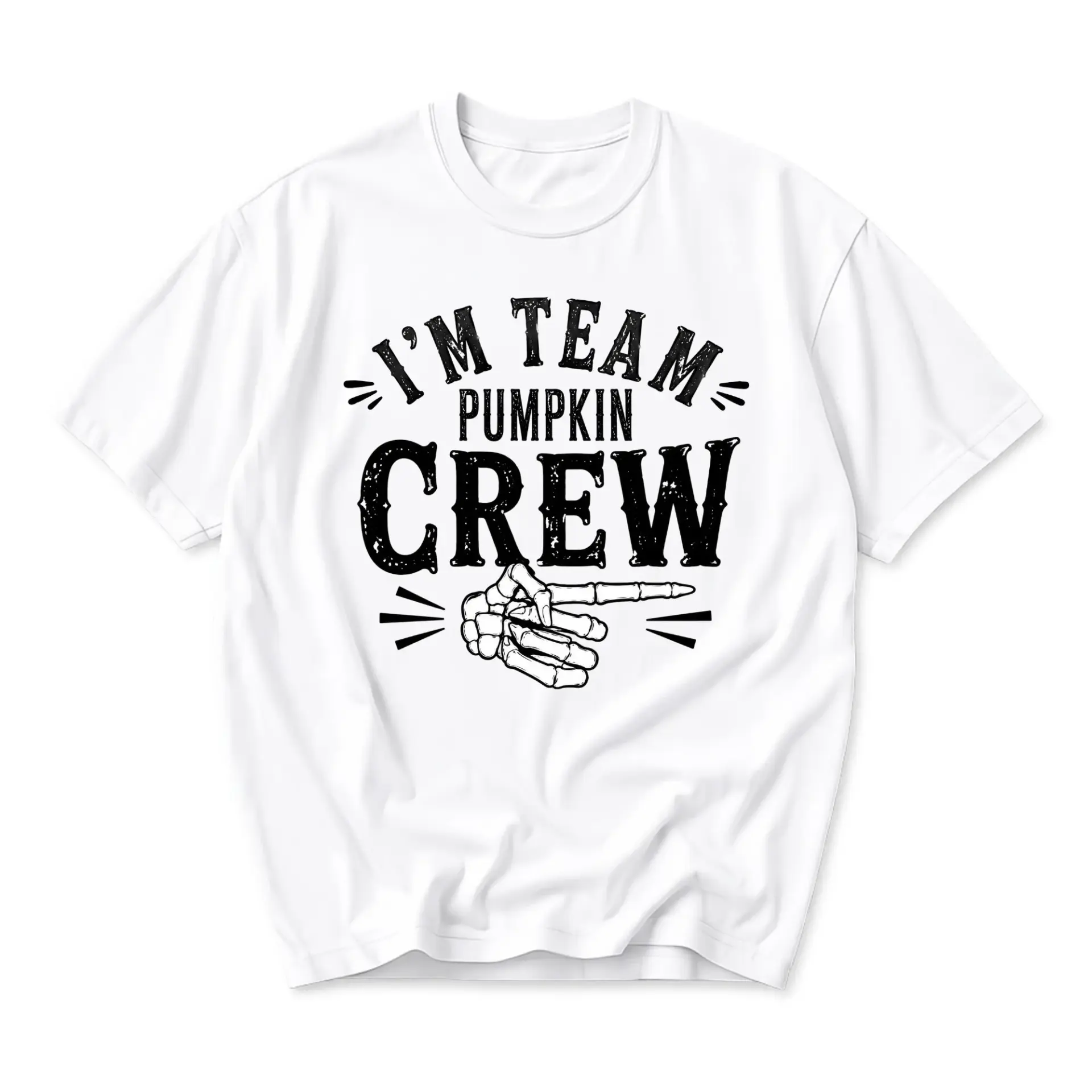 Graphic Tee I'm Team Pumpkin Crew Skeleton Finger Pointing Design Unisex Cotton Casual Crew Neck Short Sleeve Shirt