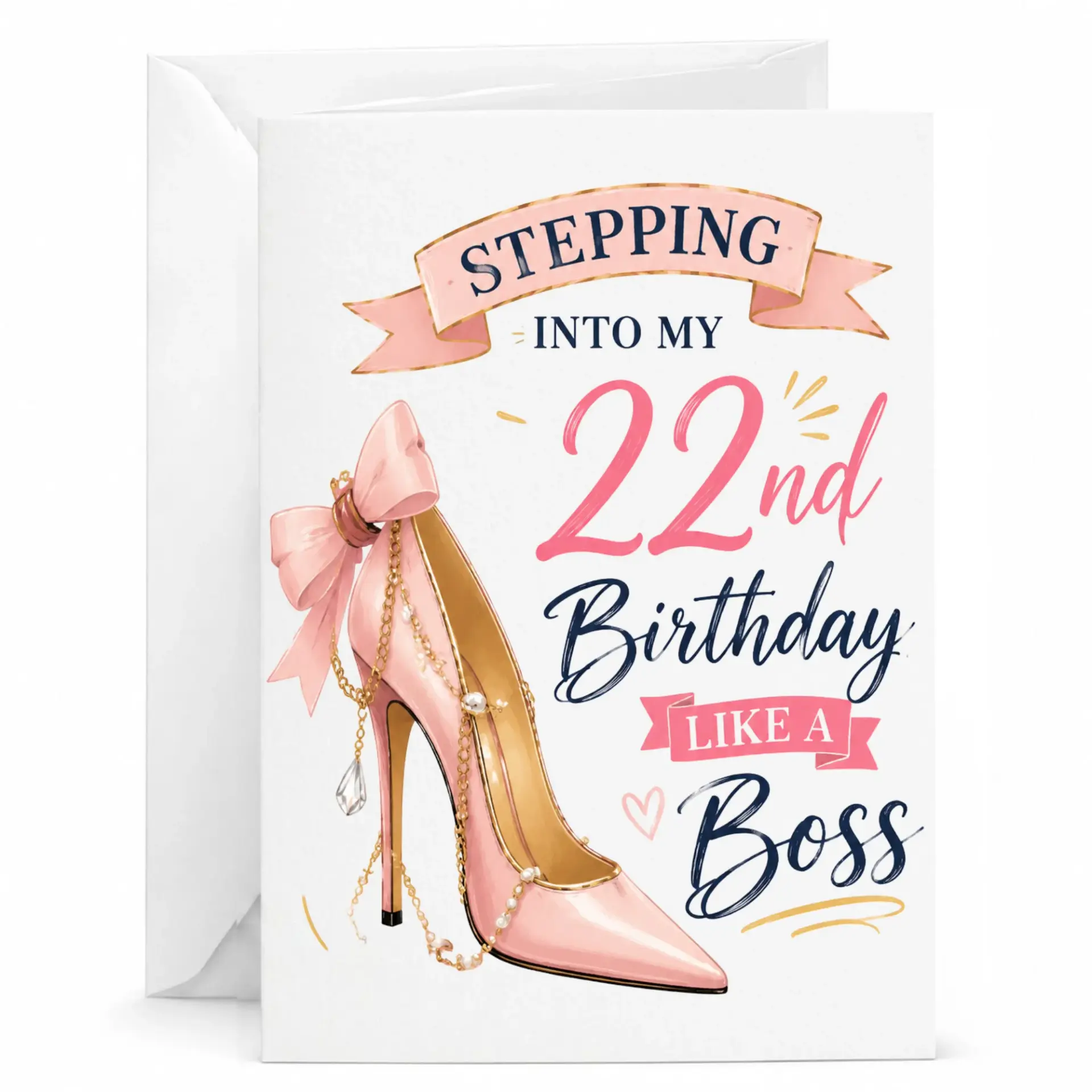 Birthday Card 22nd Birthday Greeting Card Featuring Fashionable Pink High Heel Design for Stylish Celebration Wishes
