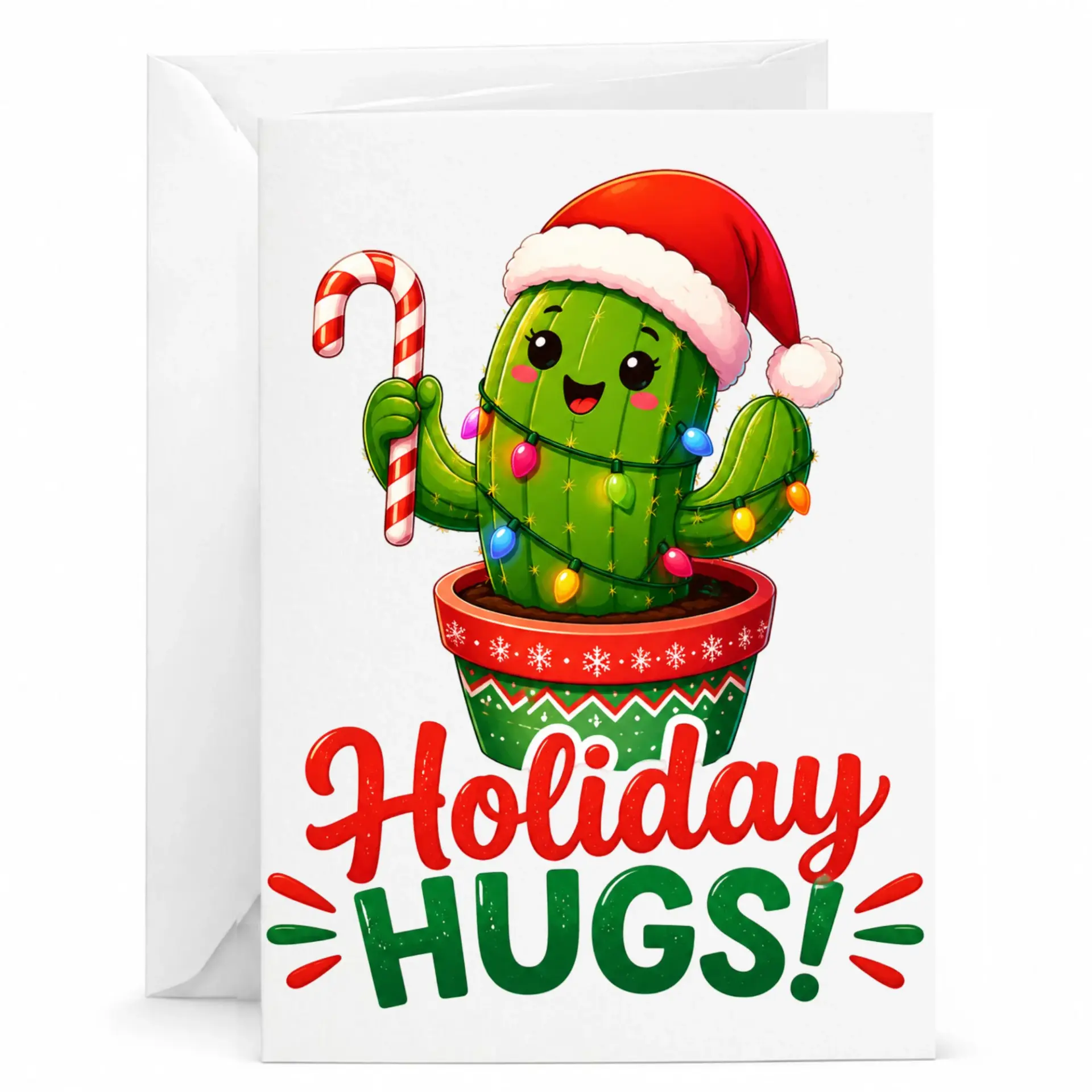 Holiday Greeting Card Funny Cactus Christmas Card with Candy Cane Design for Seasonal Messages and Winter Wishes