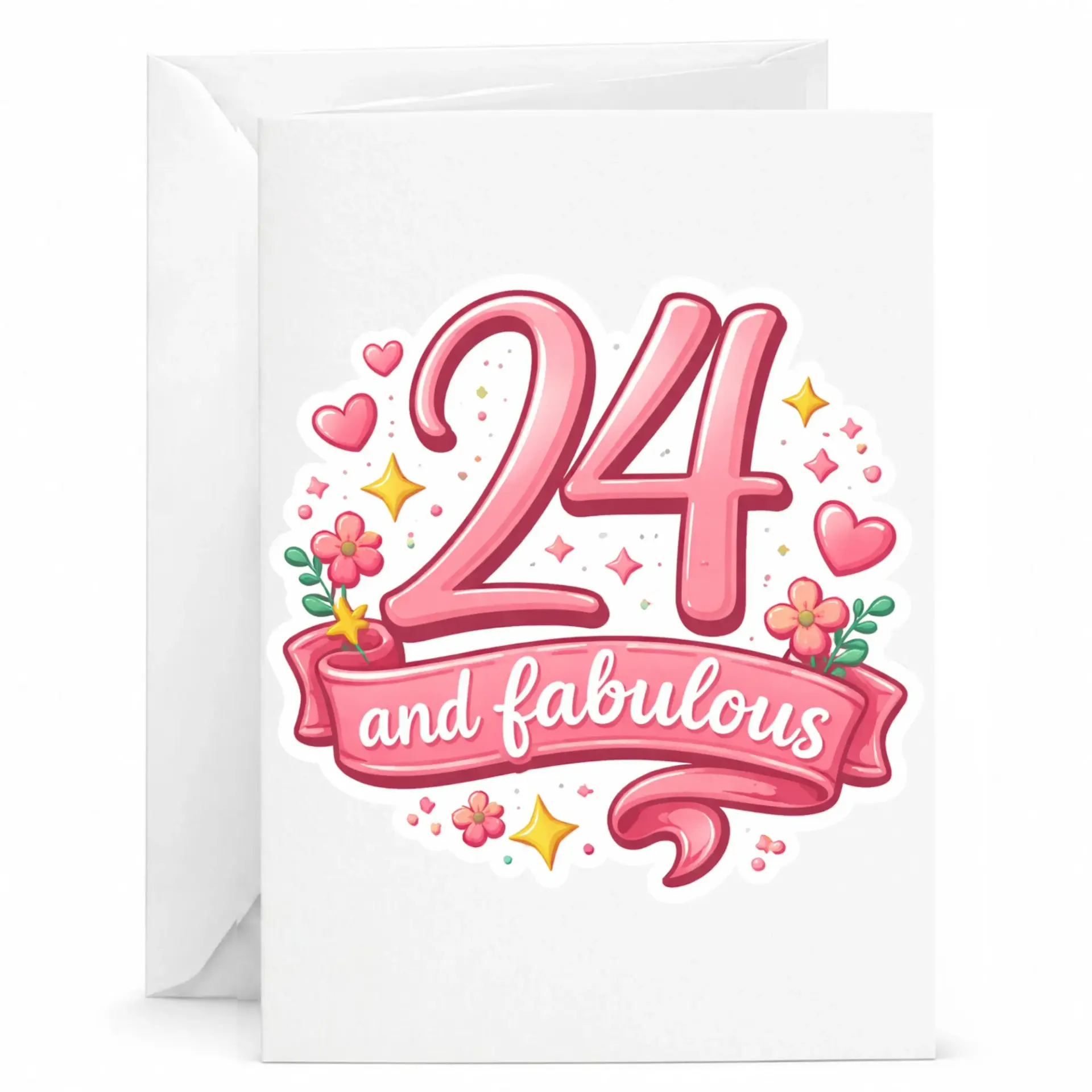 Birthday Card 24 and Fabulous Floral Pink Design Premium Greeting Card with Matching Envelope for Special Celebration