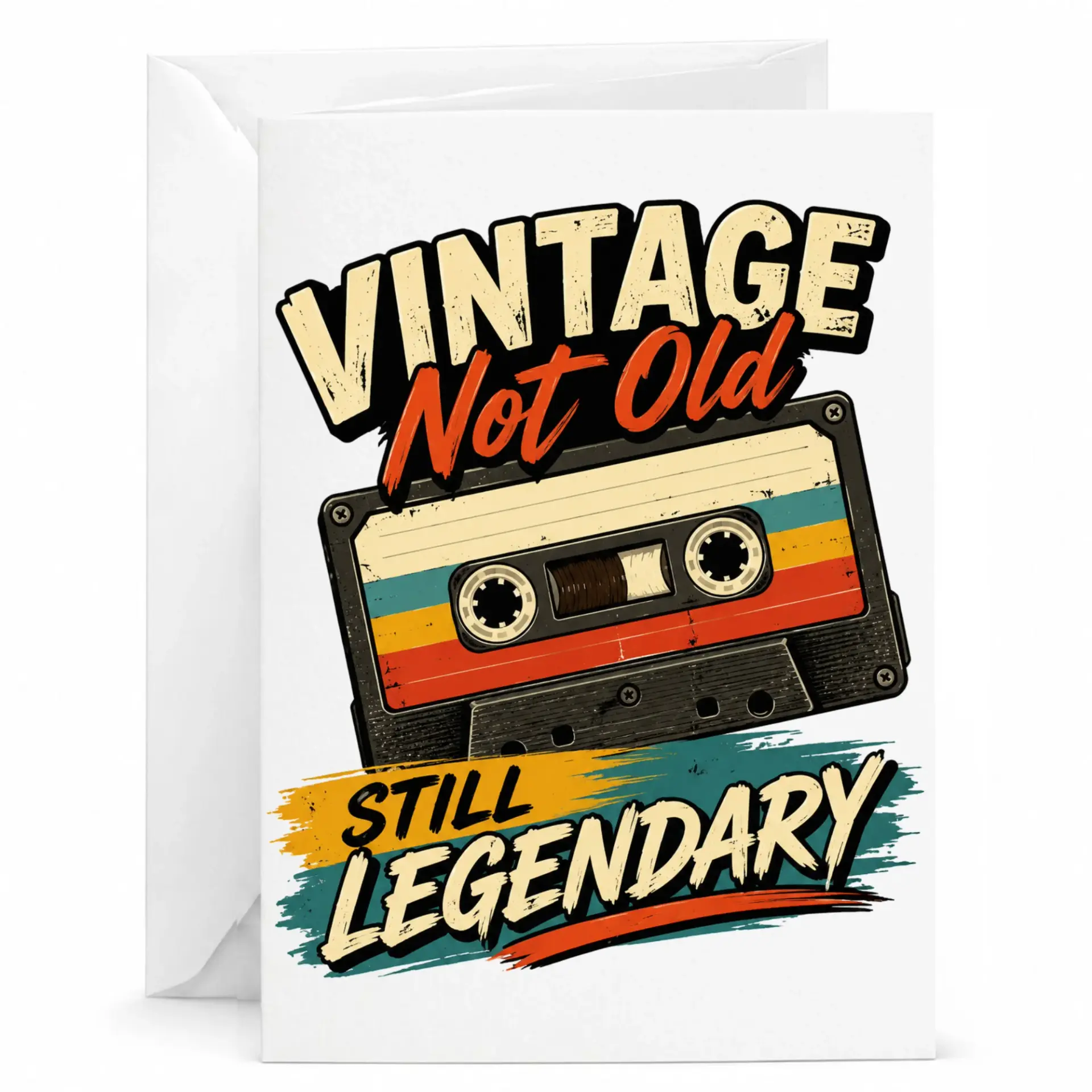 Funny Birthday Card Vintage Not Old Still Legendary Cassette Tape Design Retro Music Themed Greeting Card