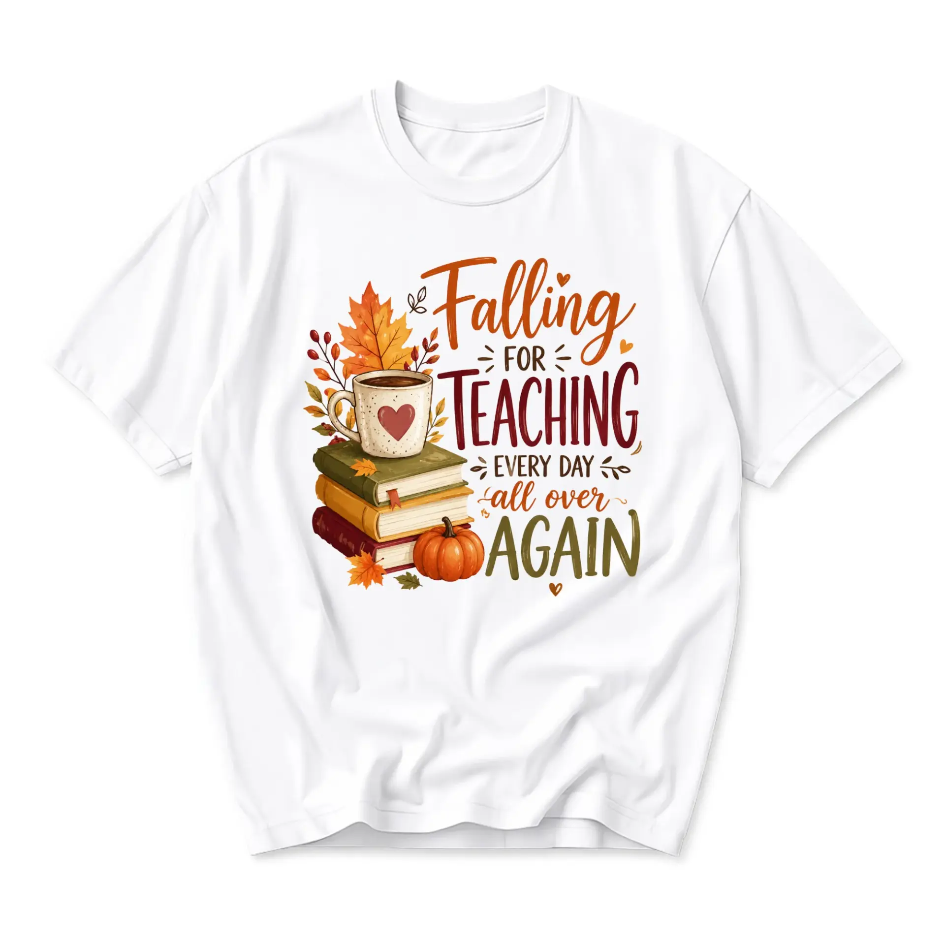 Funny Shirt Falling for Teaching Graphic Tee Unisex Crew Neck Comfortable Cotton Blend Casual Autumn Apparel for Educators