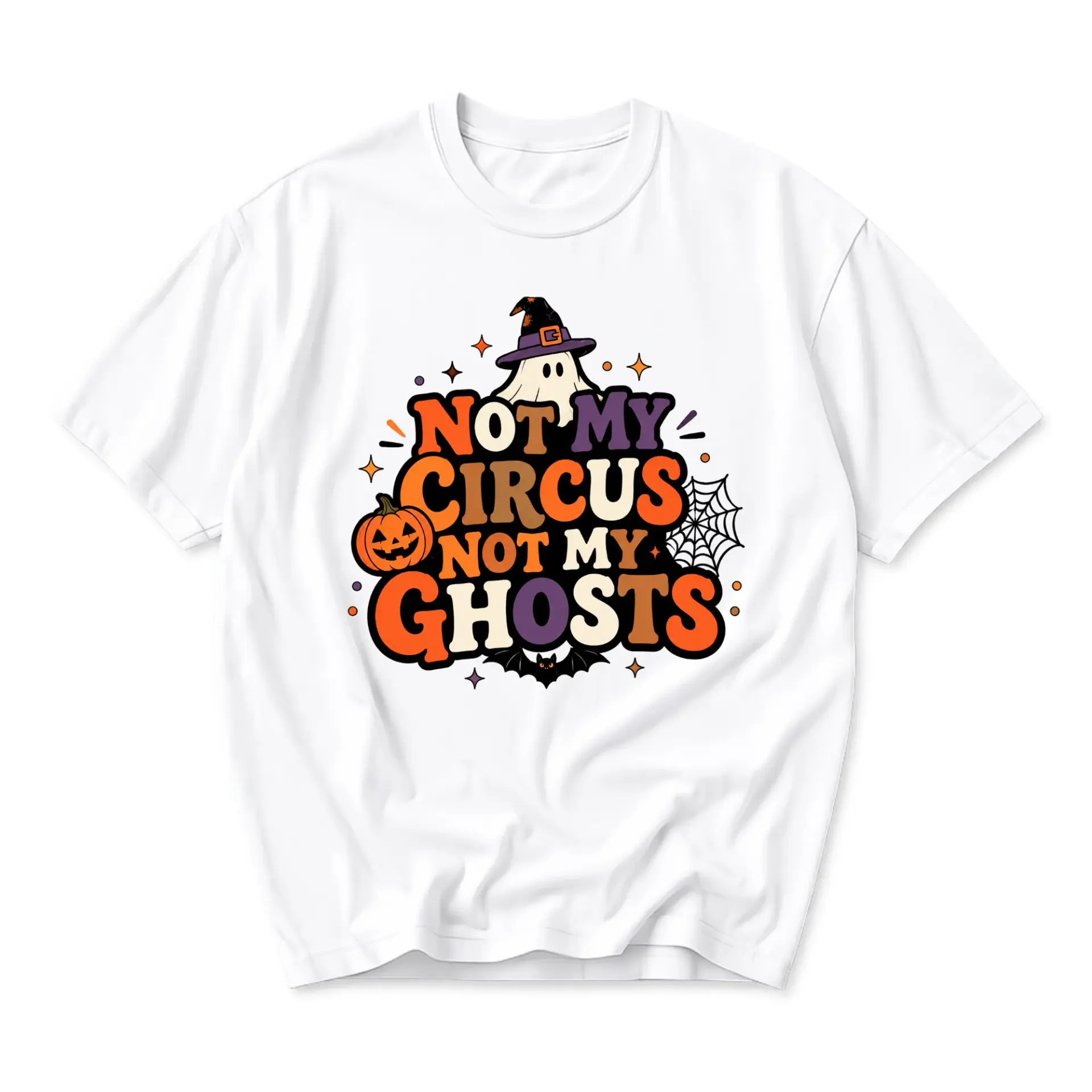 Funny Shirt Not My Circus Not My Ghosts Halloween Graphic Tee Unisex Crew Neck Casual Cotton Blend Comfortable Top