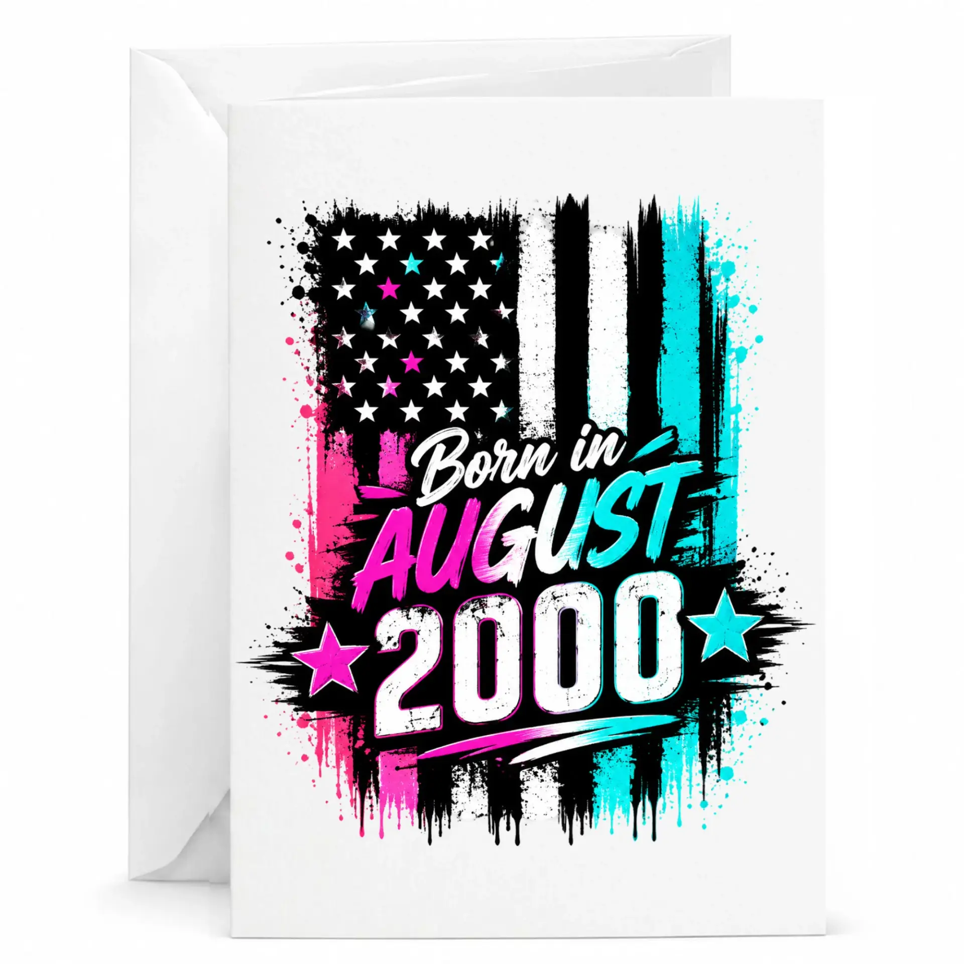 Birthday Card Born in August 2000 Vintage Style Graphic Greeting Card for Milestone Celebration with White Envelope