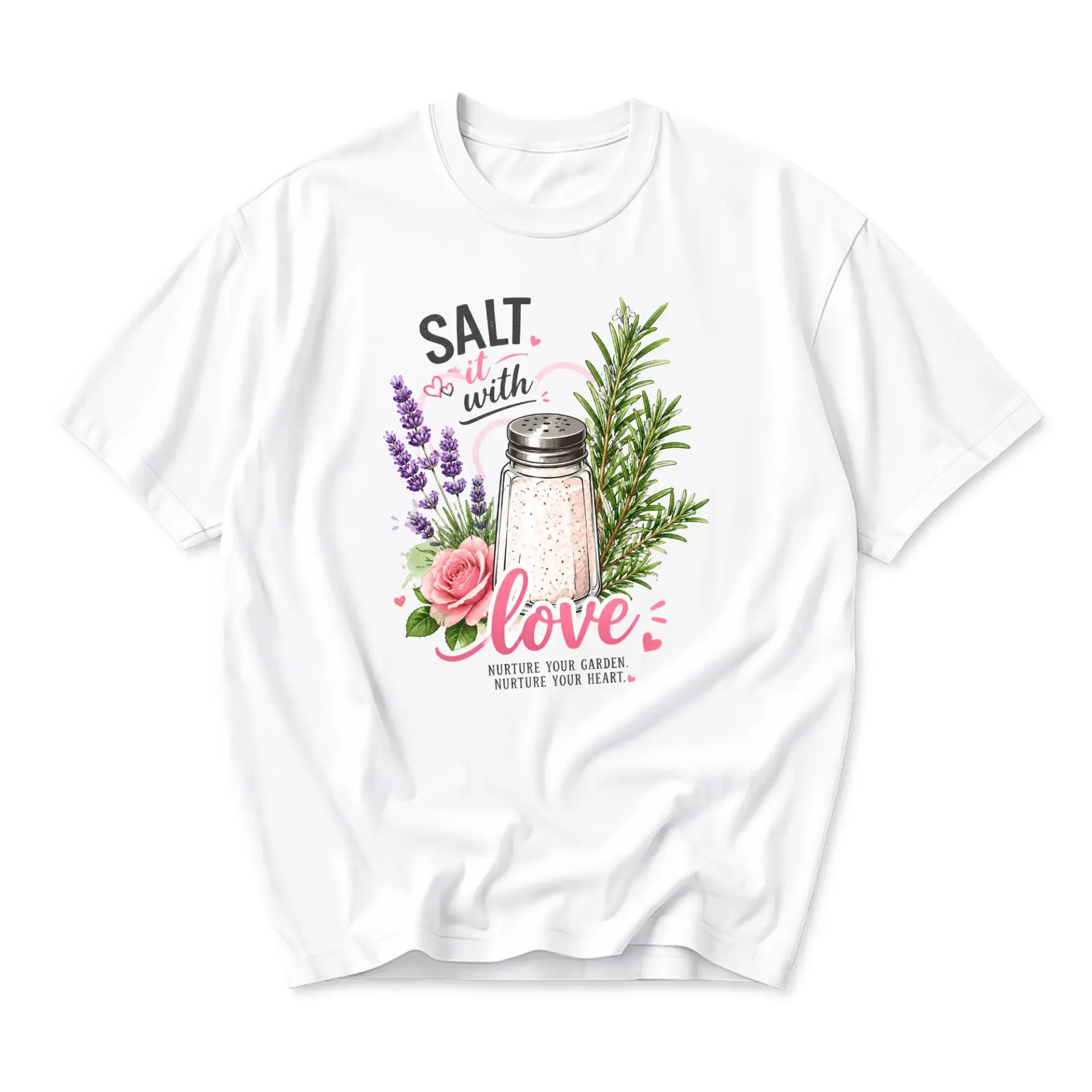 Graphic Tee Salt It with Love Botanical Design Unisex Crew Neck Short Sleeve Shirt for Casual Everyday Apparel