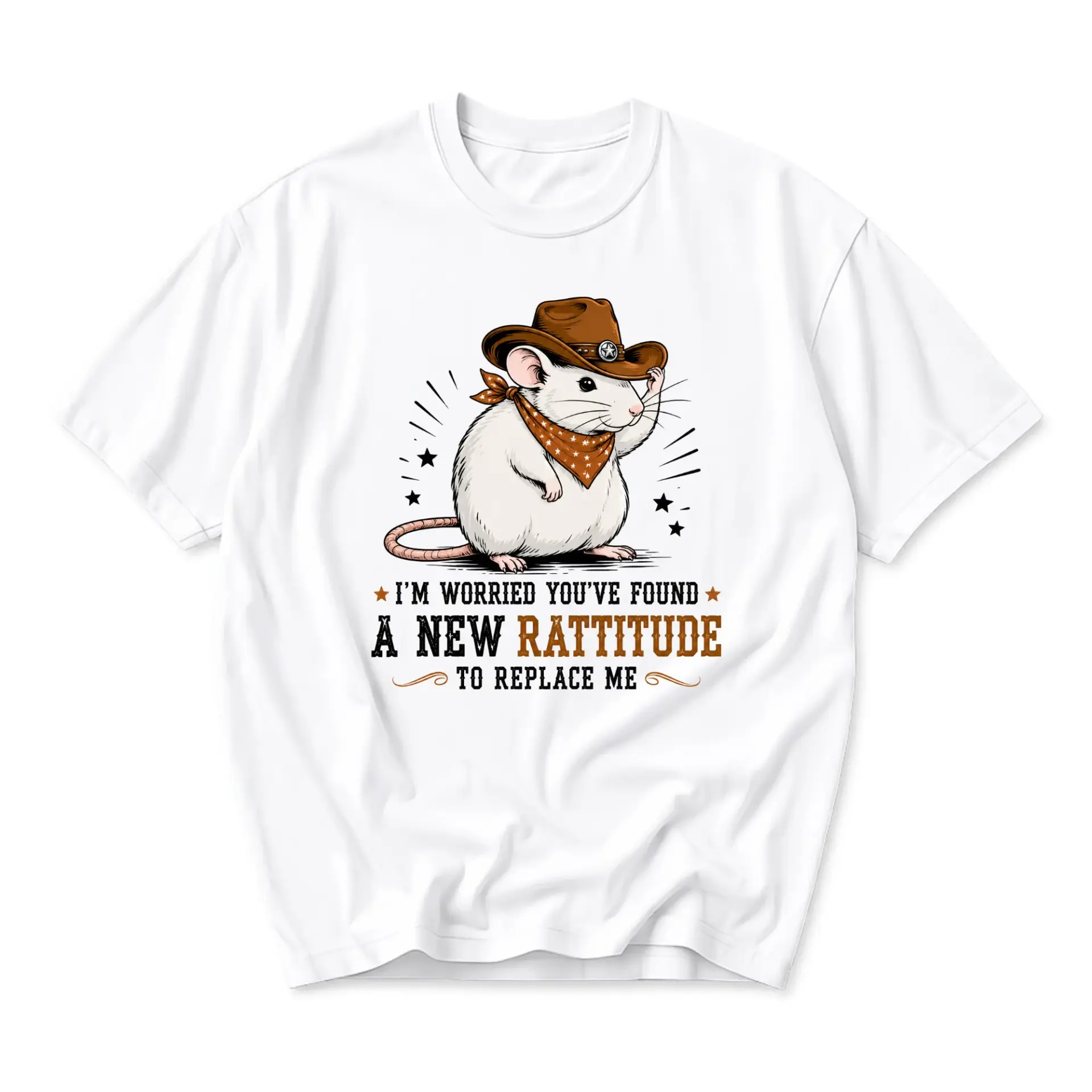 Funny Shirt Unisex Graphic Printed T-Shirt Cowboy Mouse Design with Rattitude Pun Casual Everyday Apparel