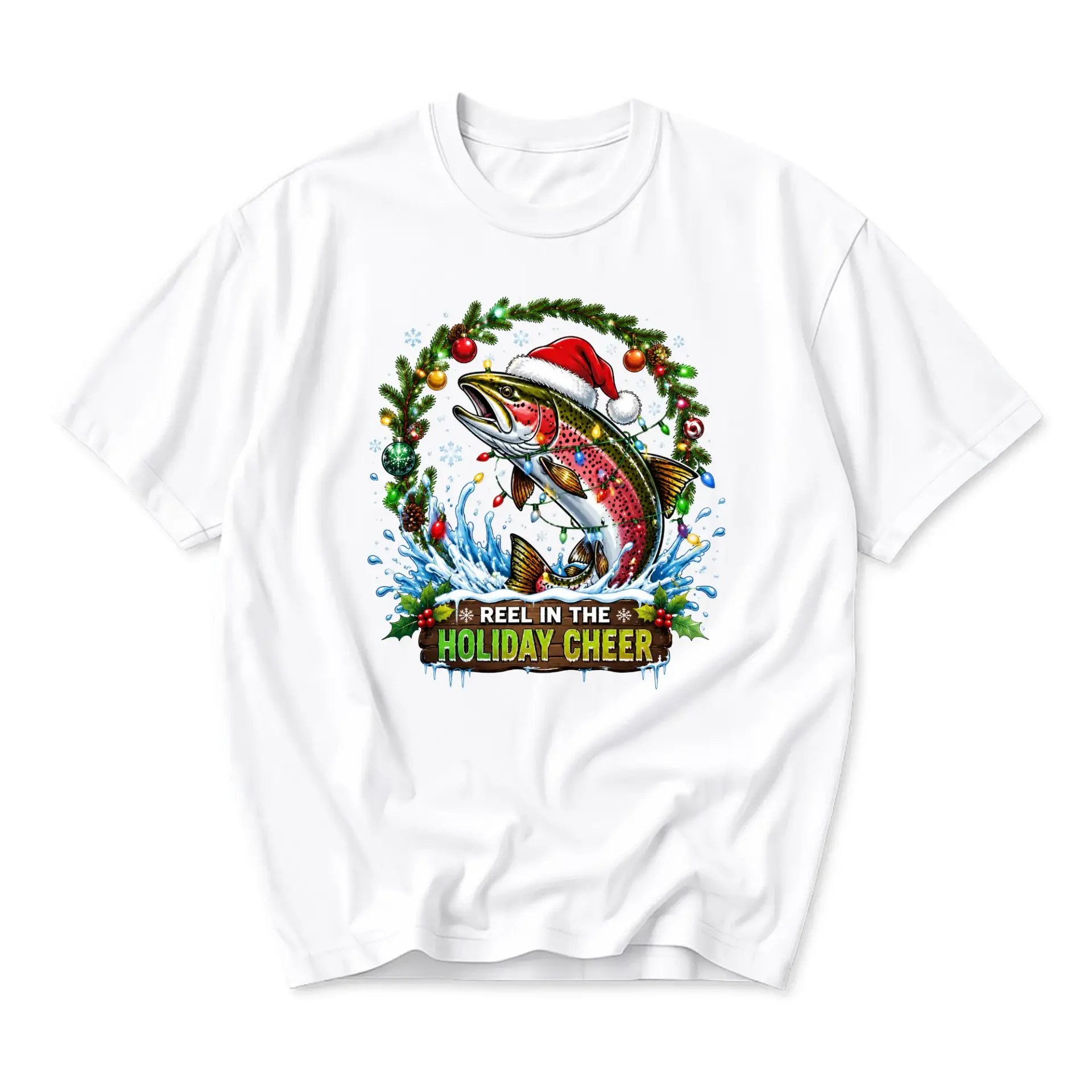 Graphic Tee Reel in the Holiday Cheer Fishing Christmas Shirt Unisex Crew