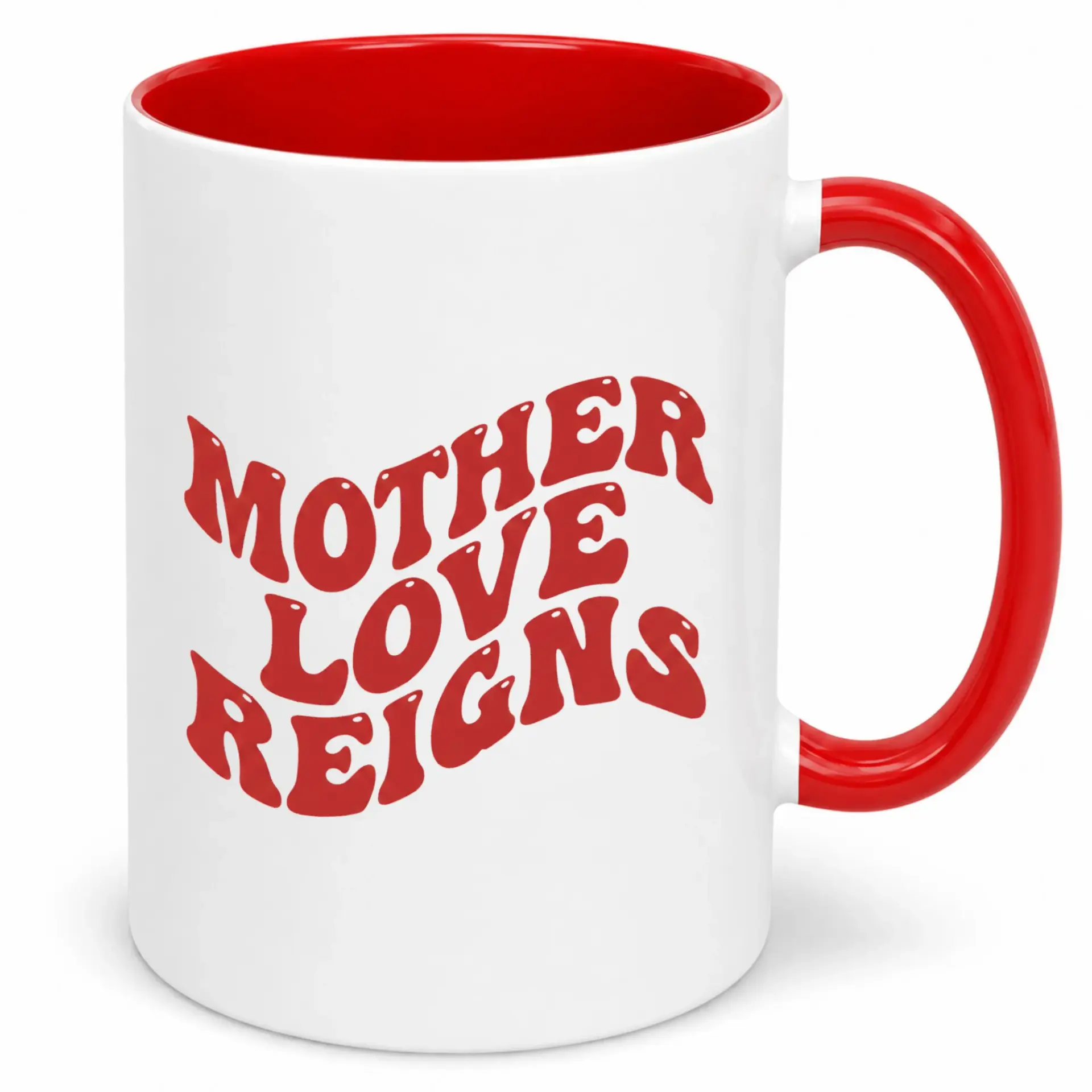 Coffee Mug for Mom Mother's Day Gift Inspiring Ceramic Drinkware with 'mother Love Reigns' Retro Wavy Text Design 11oz