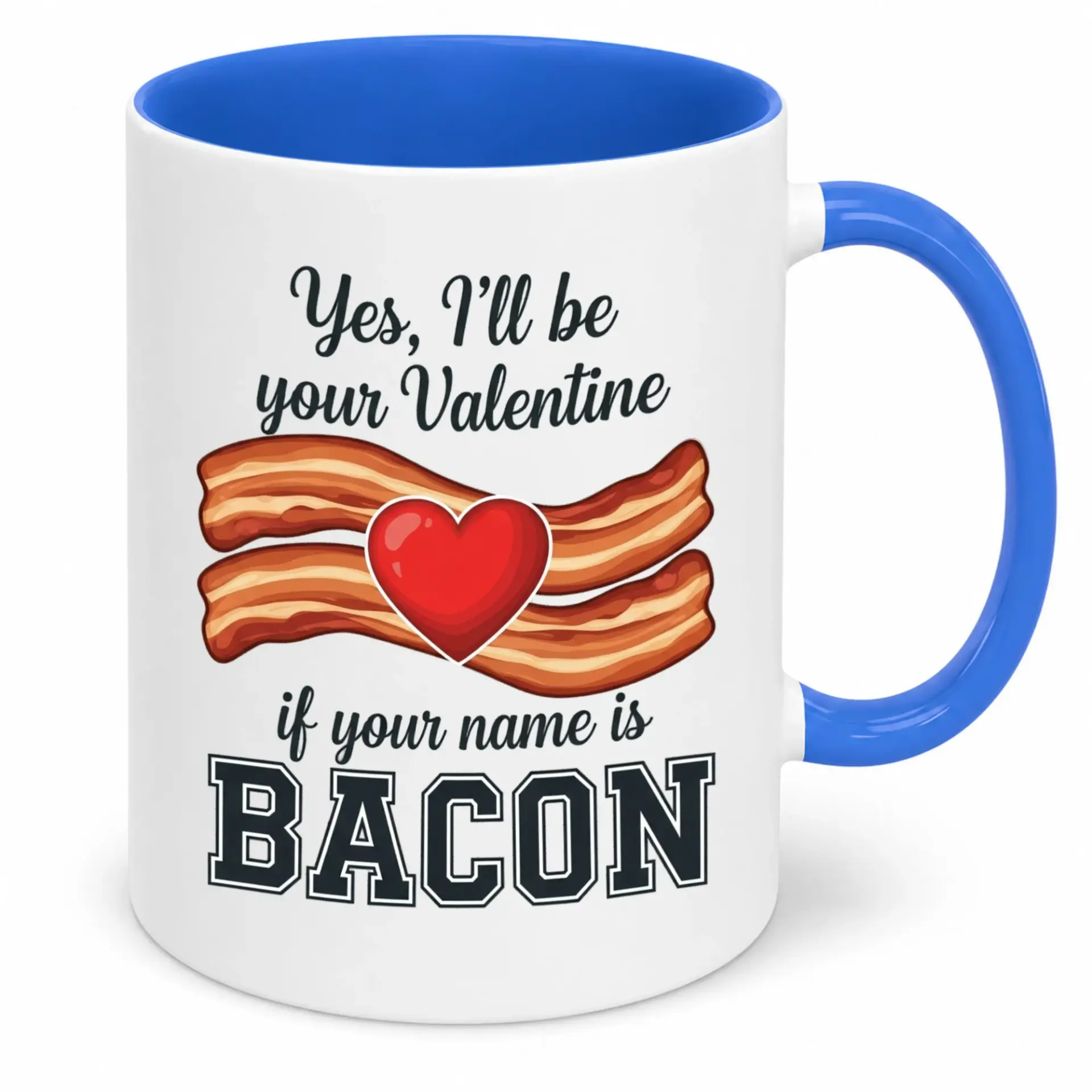 Funny Bacon Valentine Ceramic Coffee Mug with Heart Design, Humorous Breakfast Lover Drinkware for Any Occasion