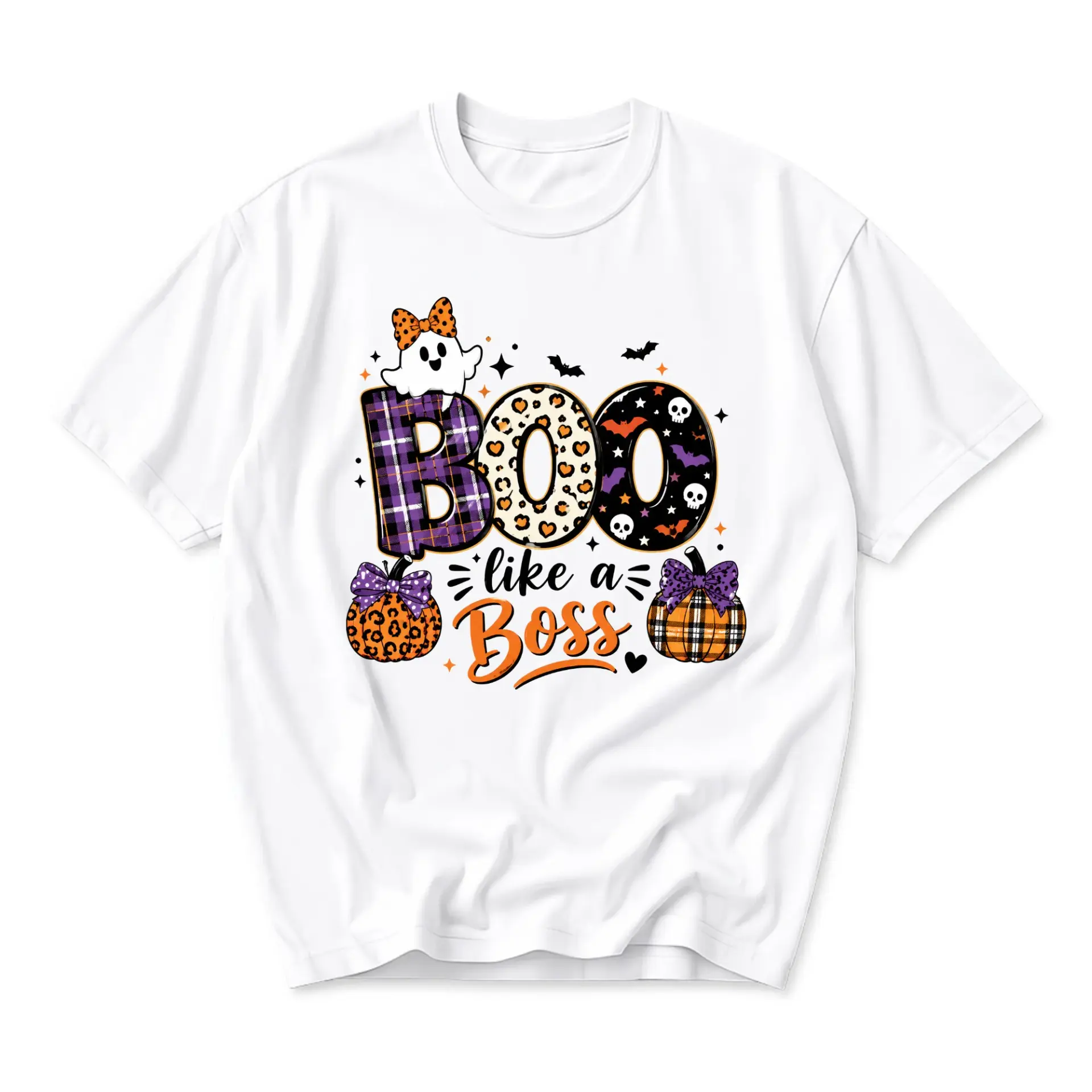 Funny Shirt Boo Like a Boss Halloween Graphic Tee Unisex Crew Neck Short Sleeve Casual Cotton Blend Top Apparel