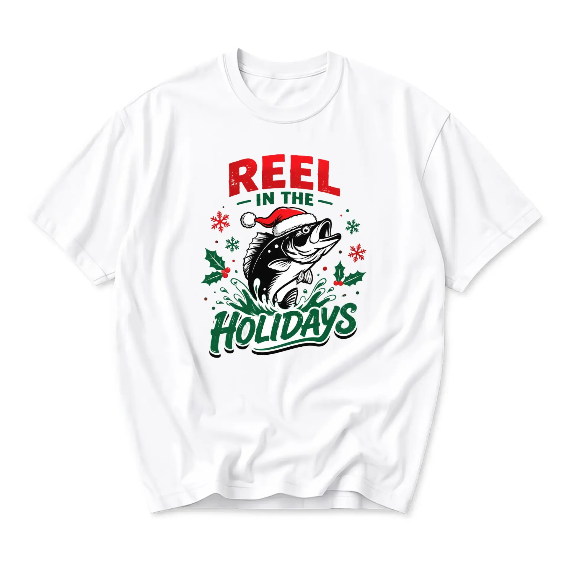 Funny Shirt Reel in the Holidays Graphic Tee Unisex Crew Neck Short Sleeve