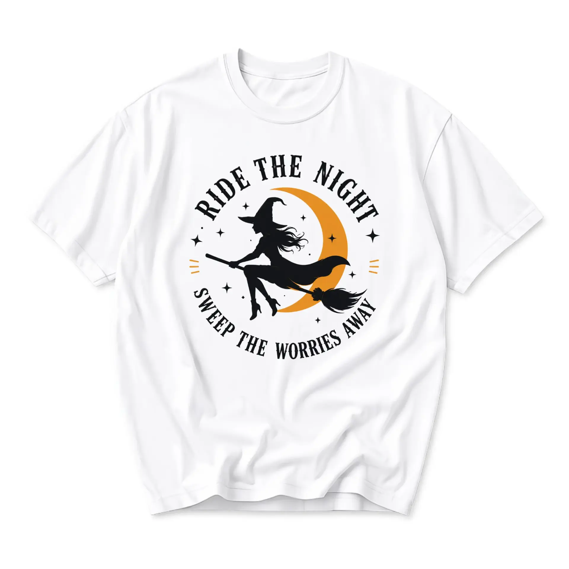 Graphic Tee Ride the Night Witch Silhouette Print Unisex Crew Neck Casual Everyday Short Sleeve Cotton Blend Shirt