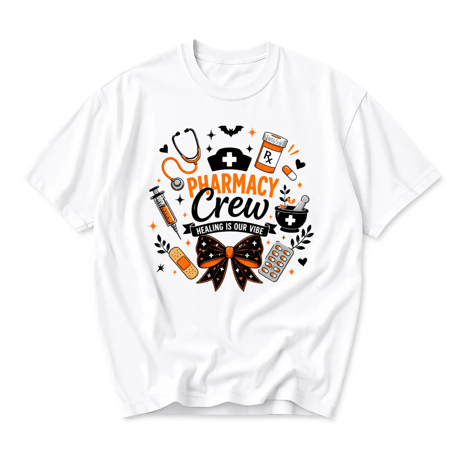 Pharmacy Crew Healing Is Our Vibe Graphic Tee Unisex Cotton Blend Casual Crew Neck Short Sleeve Shirt for Professionals