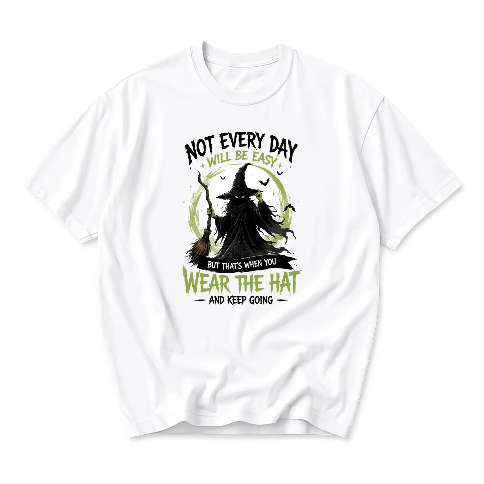 Graphic Tee Unisex Crew Neck Witch Illustration Shirt Featuring Inspirational Quote for Casual Everyday Wear and Style