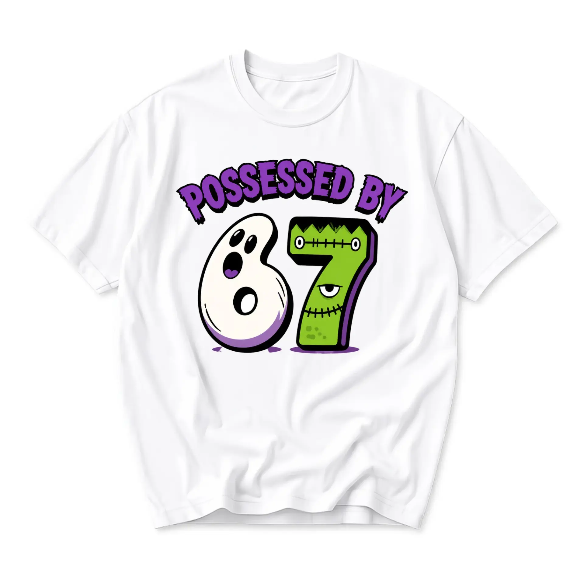 Graphic Tee Possessed by 67 Ghost and Monster Cartoon Print Unisex Short Sleeve Crew Neck Casual Everyday Apparel