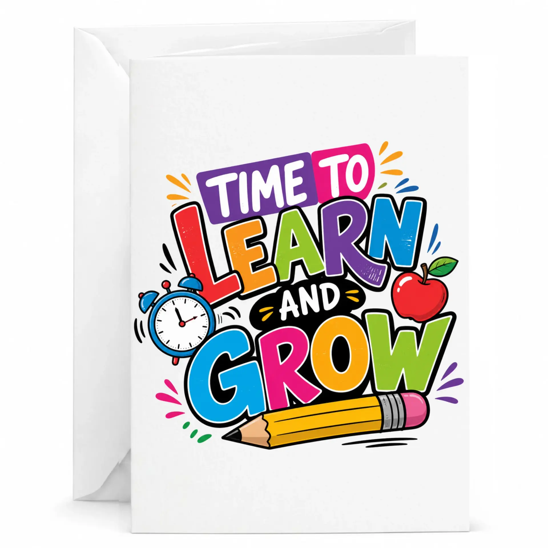 Inspirational Time to Learn and Greeting Card with Envelope for Encouragement Milestone 5x7 Inches