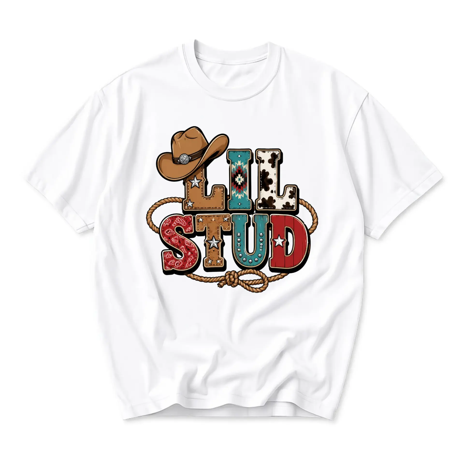 T-shirt Graphic Tee Lil Stud Western Cowboy Style Unisex Crew Neck Casual Everyday Wear Soft Cotton Apparel White
