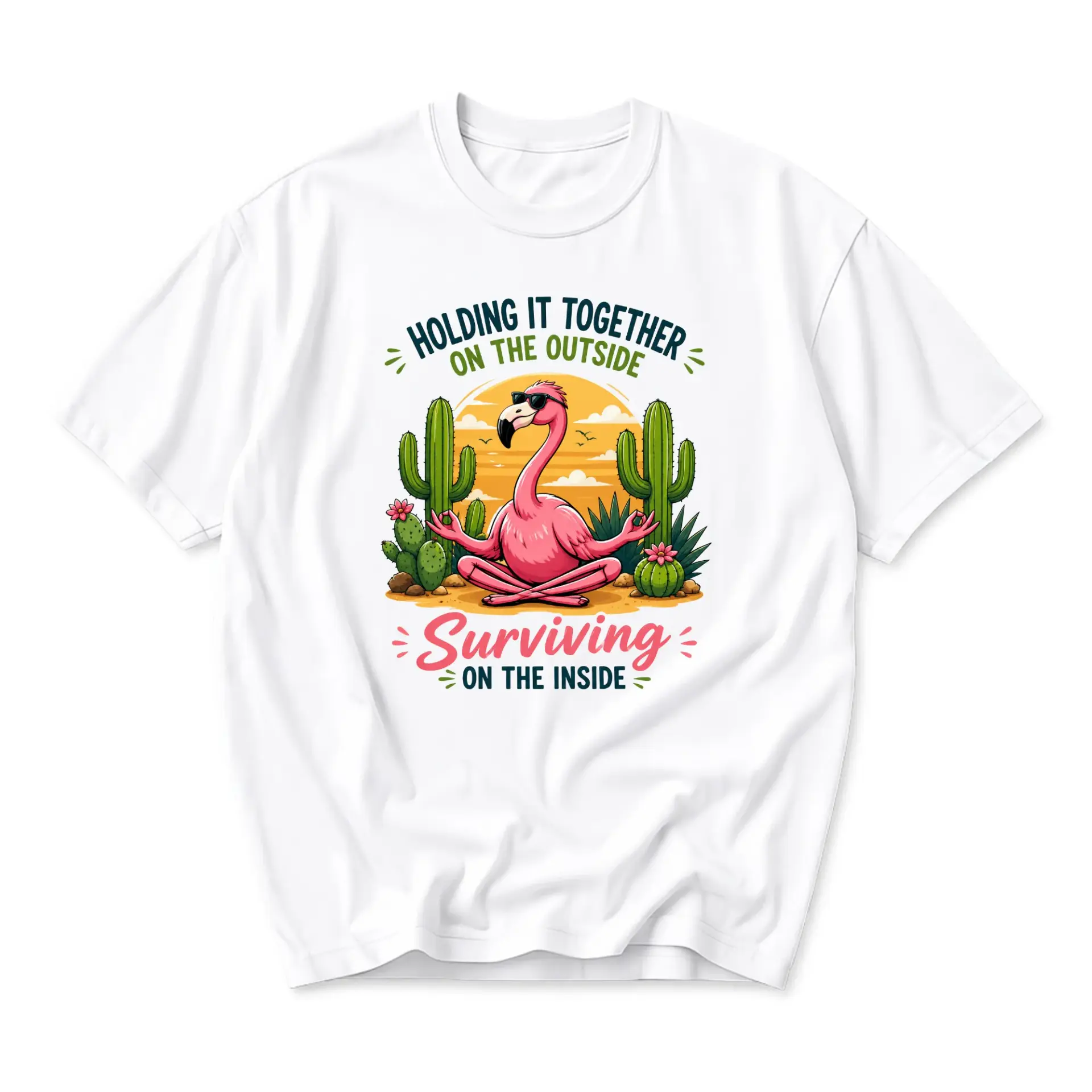 Funny Shirt Holding It Together Flamingo Yoga Graphic Tee Unisex Casual Cotton Crew Neck Short Sleeve