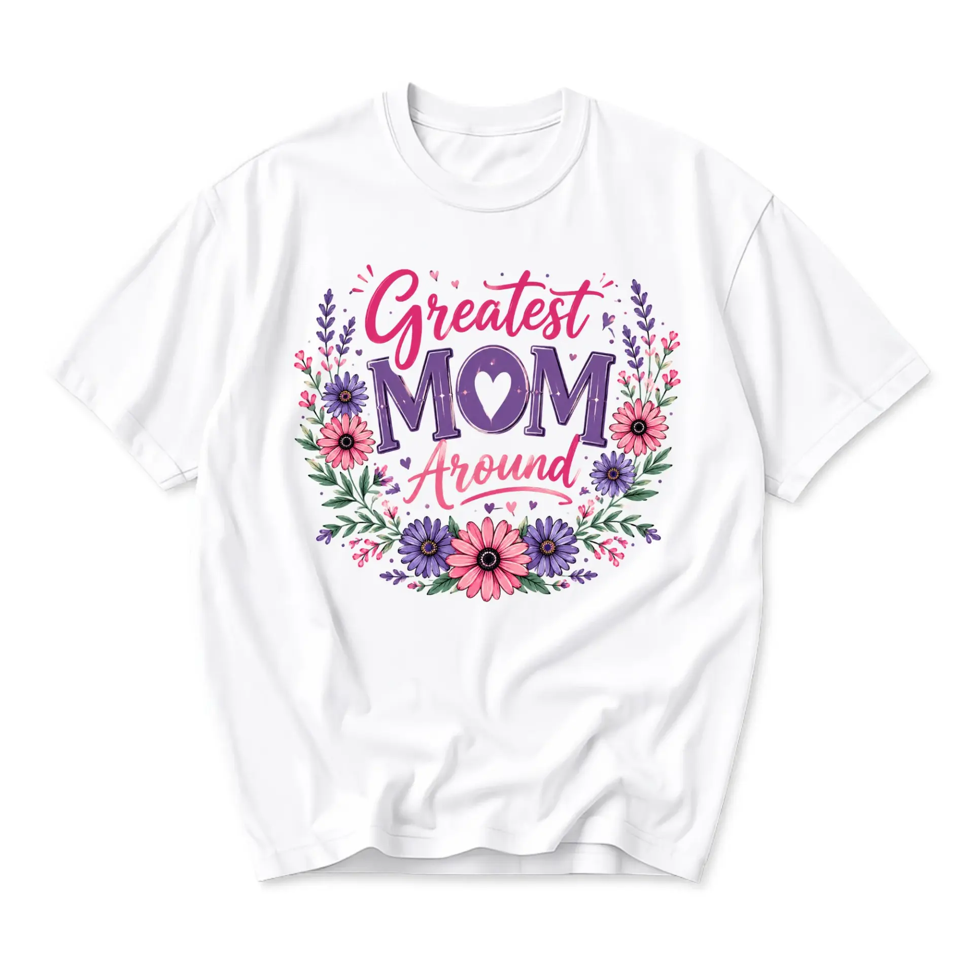 T-shirt Greatest Mom Around Floral Graphic Tee Unisex Crew Neck Short Sleeve Cotton Blend Casual Everyday Shirt White