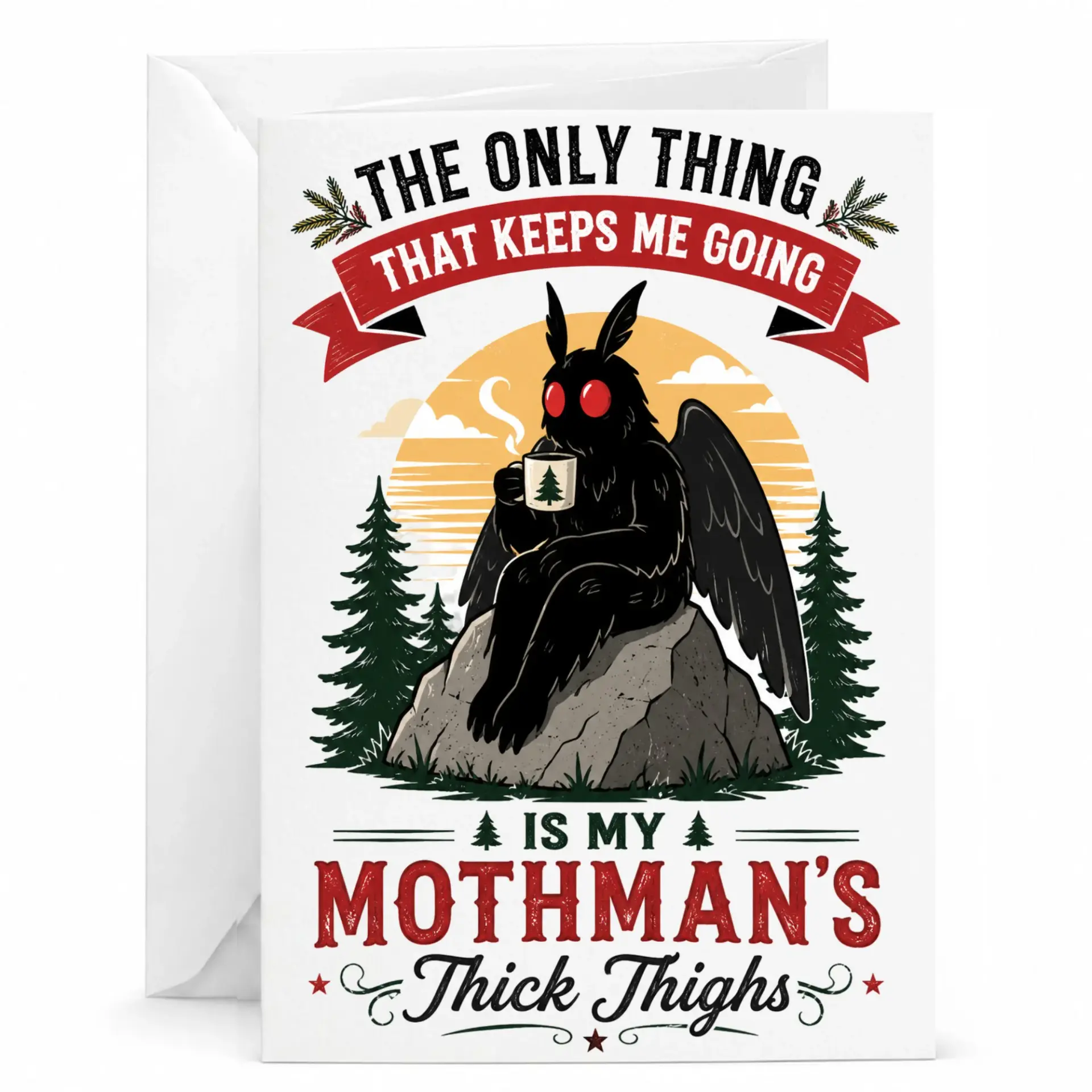 Funny Mothman Greeting Card for Cryptid Lovers Novelty Creature Art Stationery with Matching White Envelope