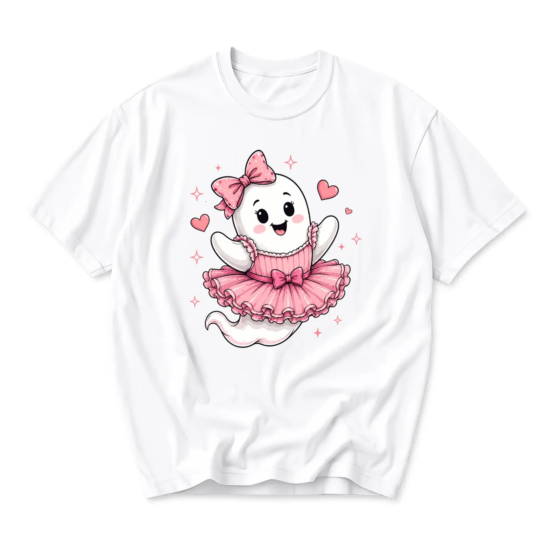 Graphic Tee Cute Ghost Wearing Pink Tutu and Bow Illustration Unisex Crew Neck Everyday Casual Short Sleeve Shirt