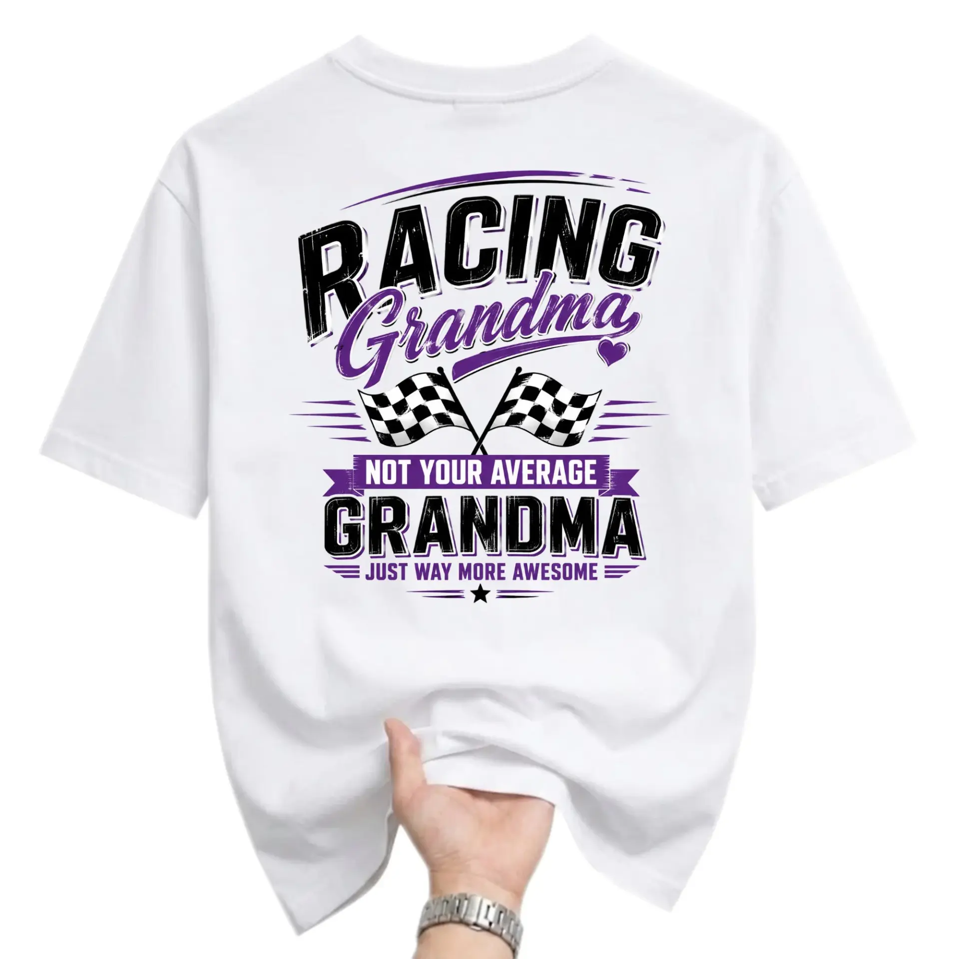 Funny Shirt Racing Grandma Just Way More Awesome Graphic Tee Unisex Casual Crew Neck Top