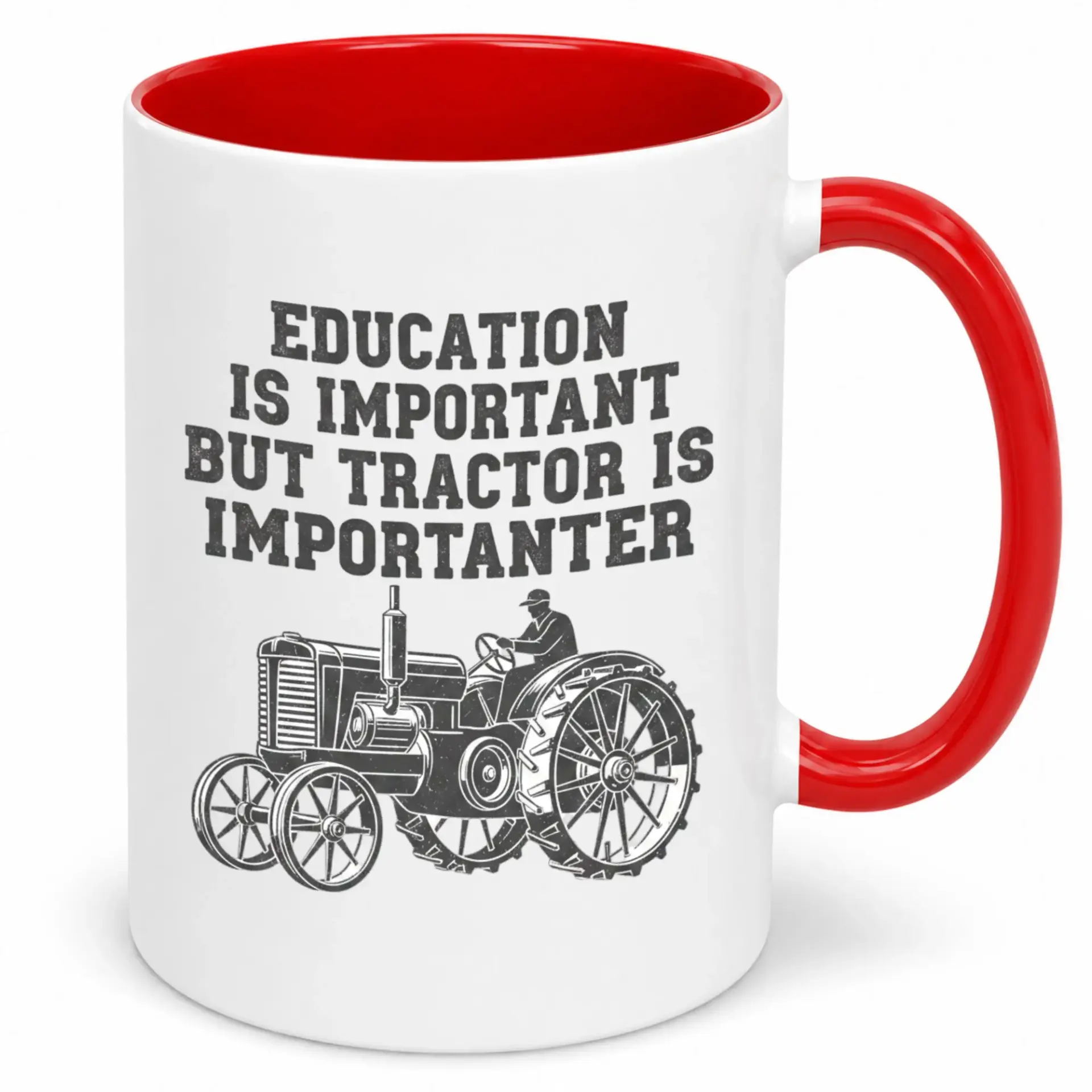 Funny Tractor Coffee Mug Humorous Education Is Important but Is Importanter Ceramic Cup Novelty Gift for Farmers & Agriculture Enthusiasts