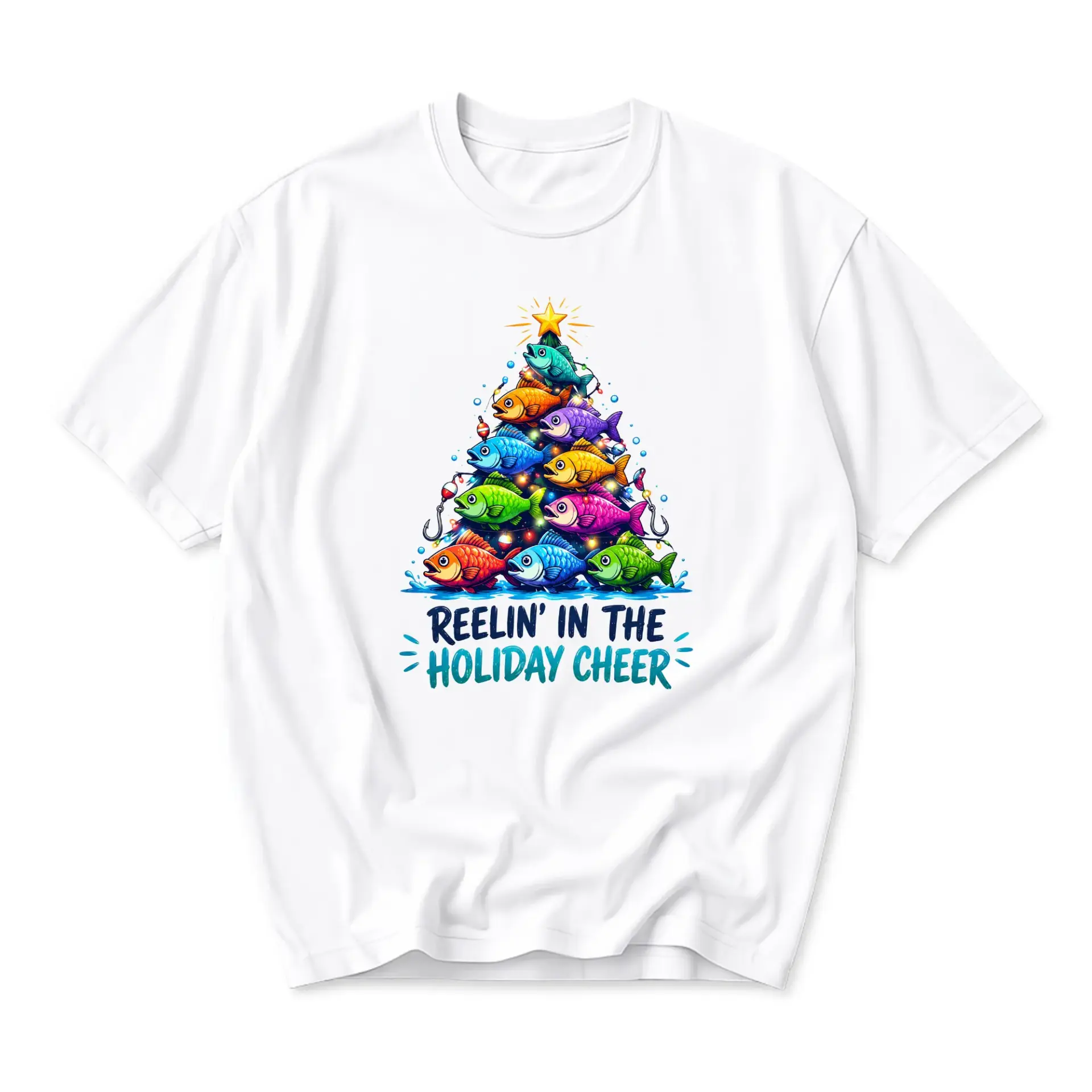 Funny Shirt Reelin in the Holiday Cheer Fishing Themed Graphic Tee Unisex