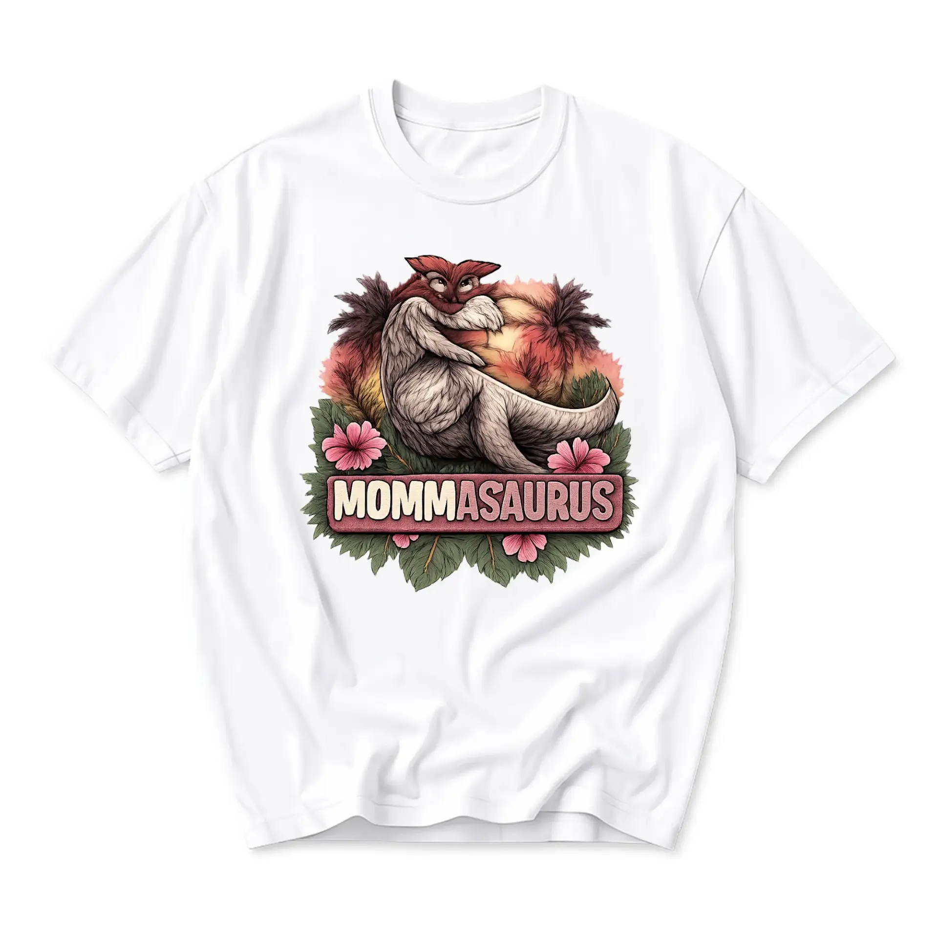 Funny Shirt Mommasaurus Tropical Graphic Printed Unisex T-Shirt Casual Crew