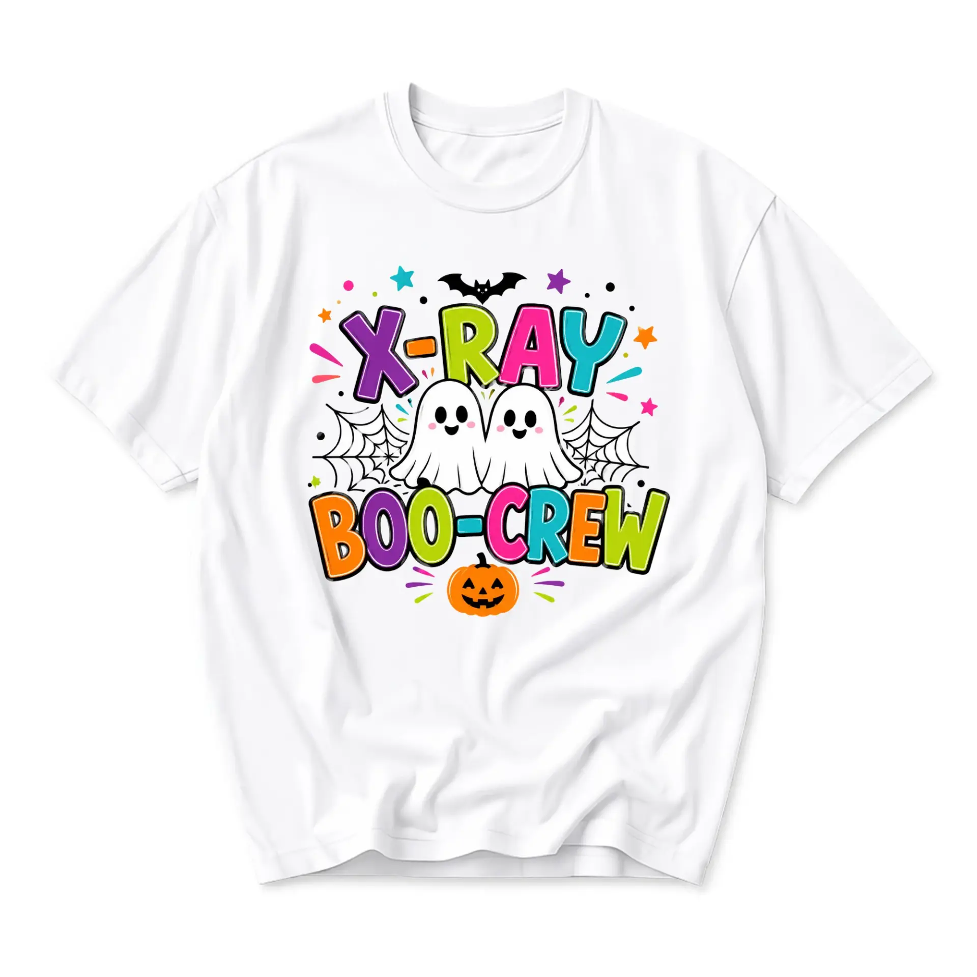 Graphic Tee X-Ray Boo Crew Unisex T-Shirt Funny Halloween Spooky Ghost Pumpkin Print Casual Everyday Short Sleeve Top