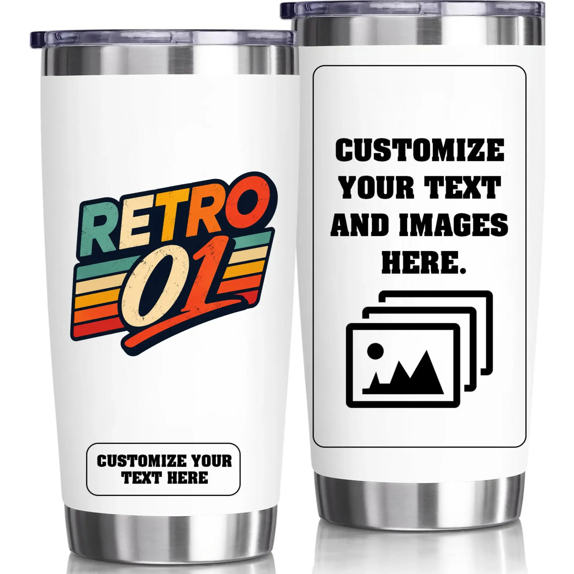 Stainless Steel Tumbler 20oz Vacuum Insulated Travel Cup with Personalized Retro Style Graphic for Hot and Cold Drinks