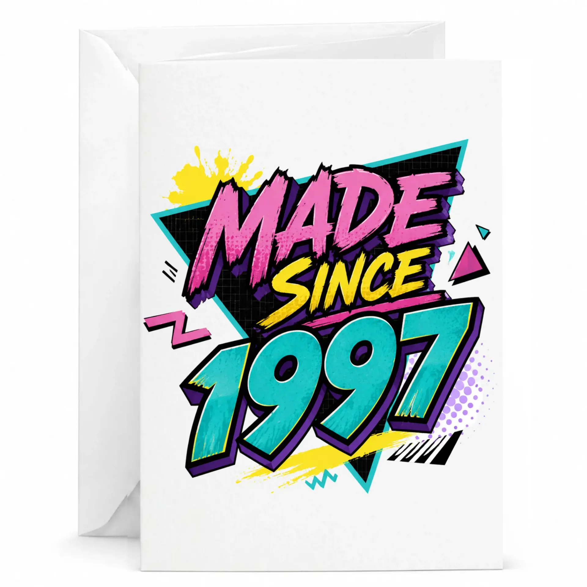 Birthday Greeting Card Made Since 1997 Retro Nineties Graphic Design Folded Stationery with Matching White Envelope