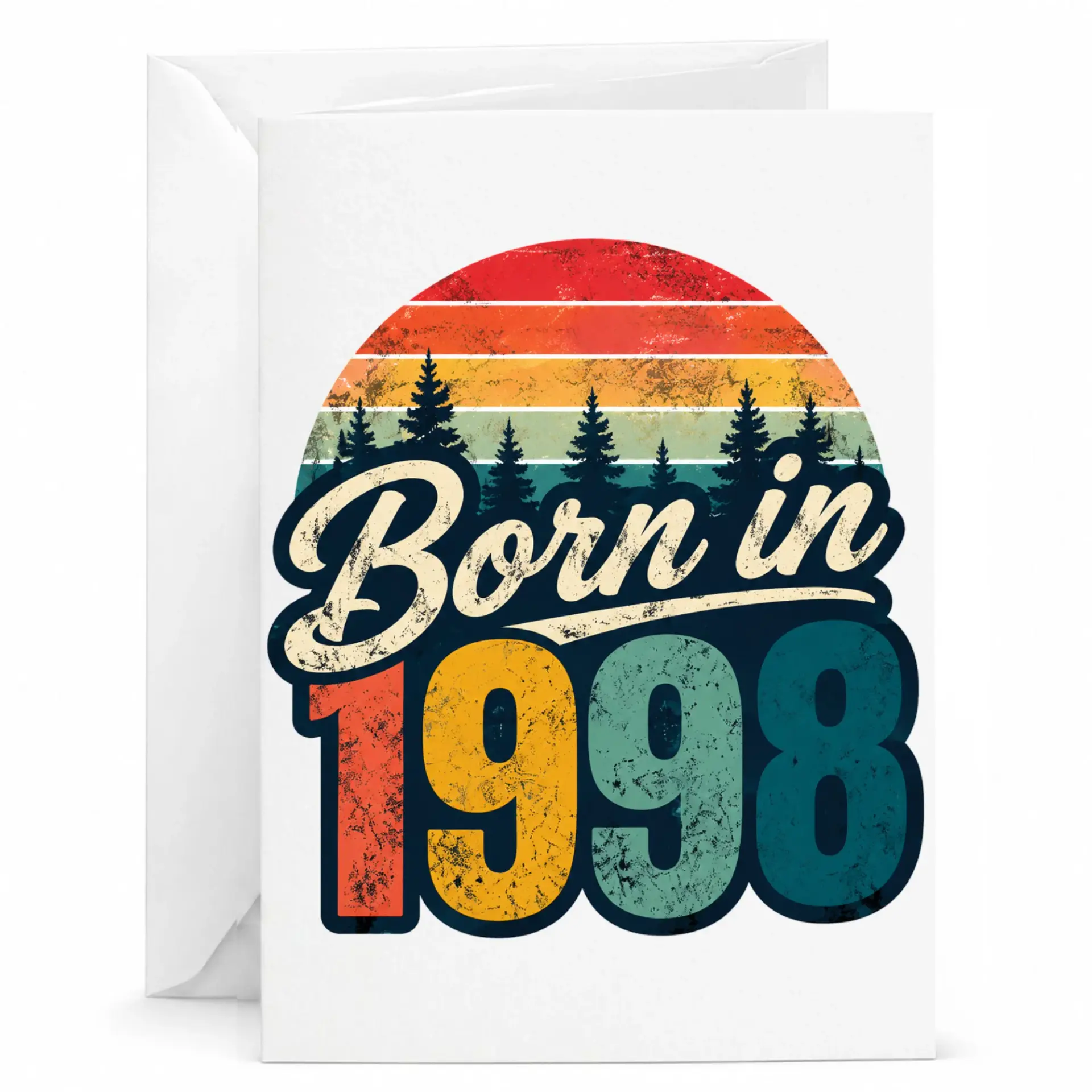 Birthday Card Born in 1998 Vintage Retro Sunset Pine Tree Graphic Greeting Card for Special Milestone Celebration