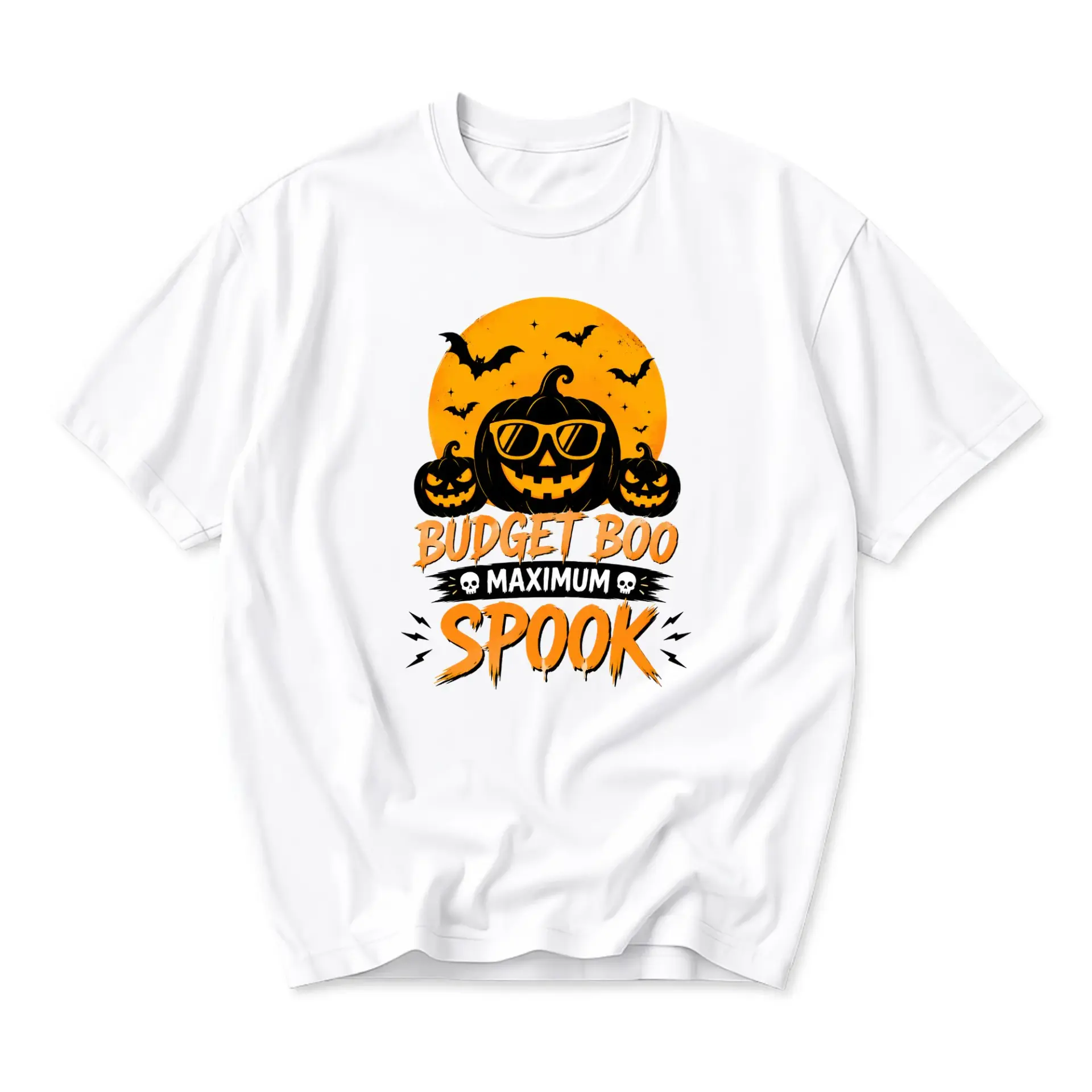 Funny Shirt Budget Boo Maximum Spook Graphic Tee Unisex Halloween Costume Top for Casual Wear and Autumn Season Events