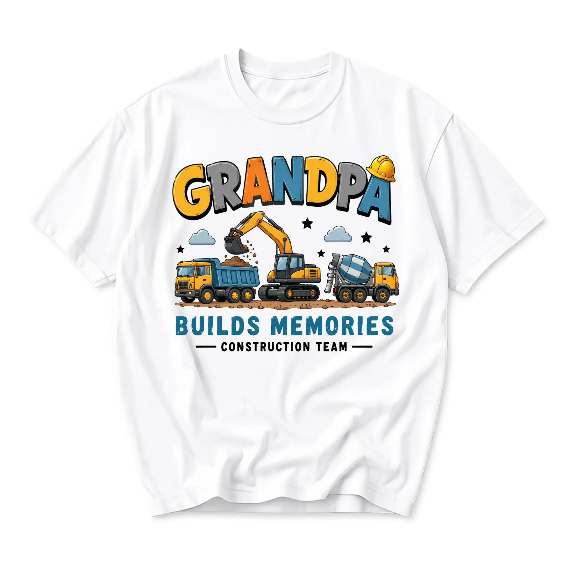 Graphic Tee Grandpa Builds Memories Construction Team Unisex Shirt for Casual Everyday Wear and Gift Giving