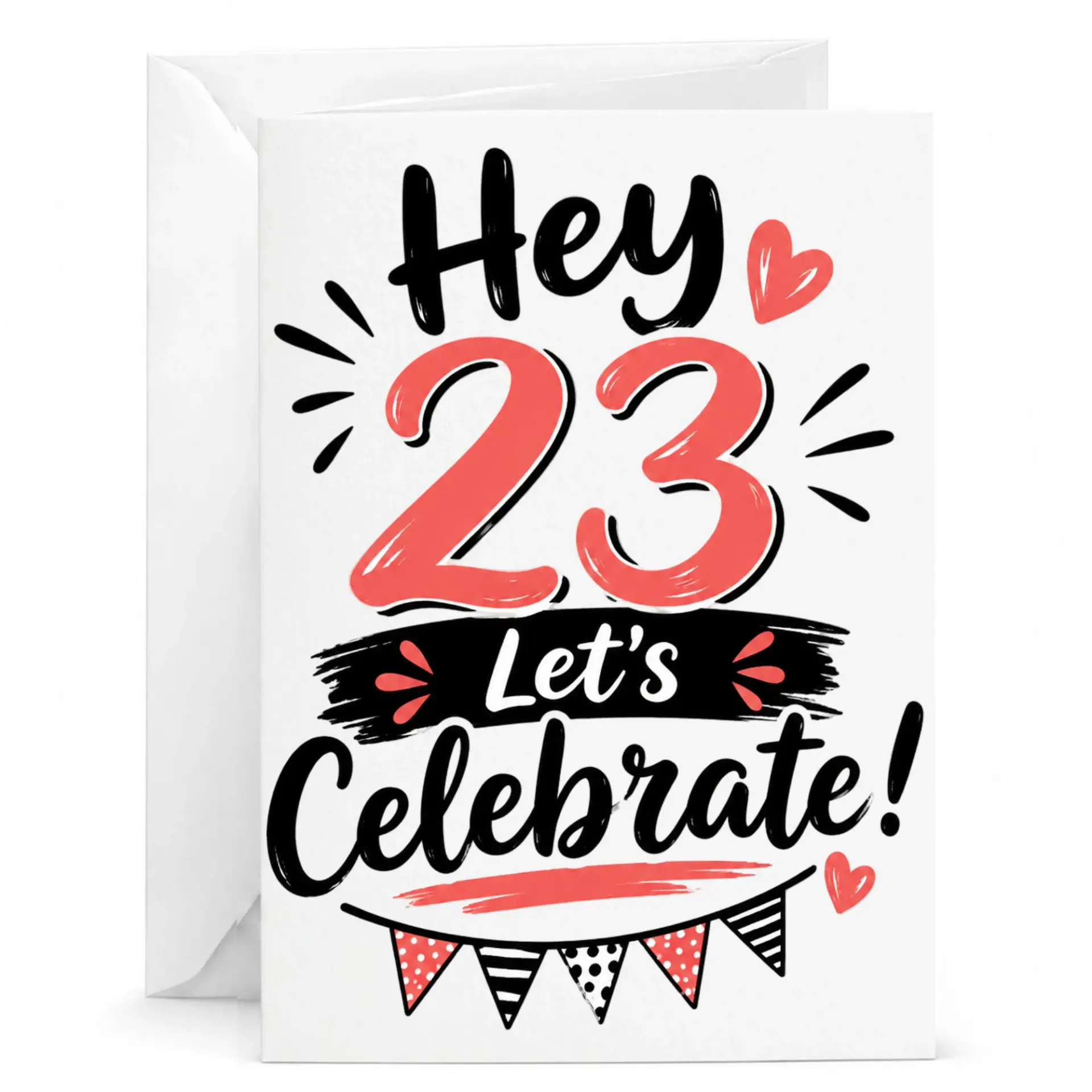 Birthday Card Hey 23 Let's Celebrate Greeting Card for Twenty Third Birthday Party Celebration Festive Paper Note
