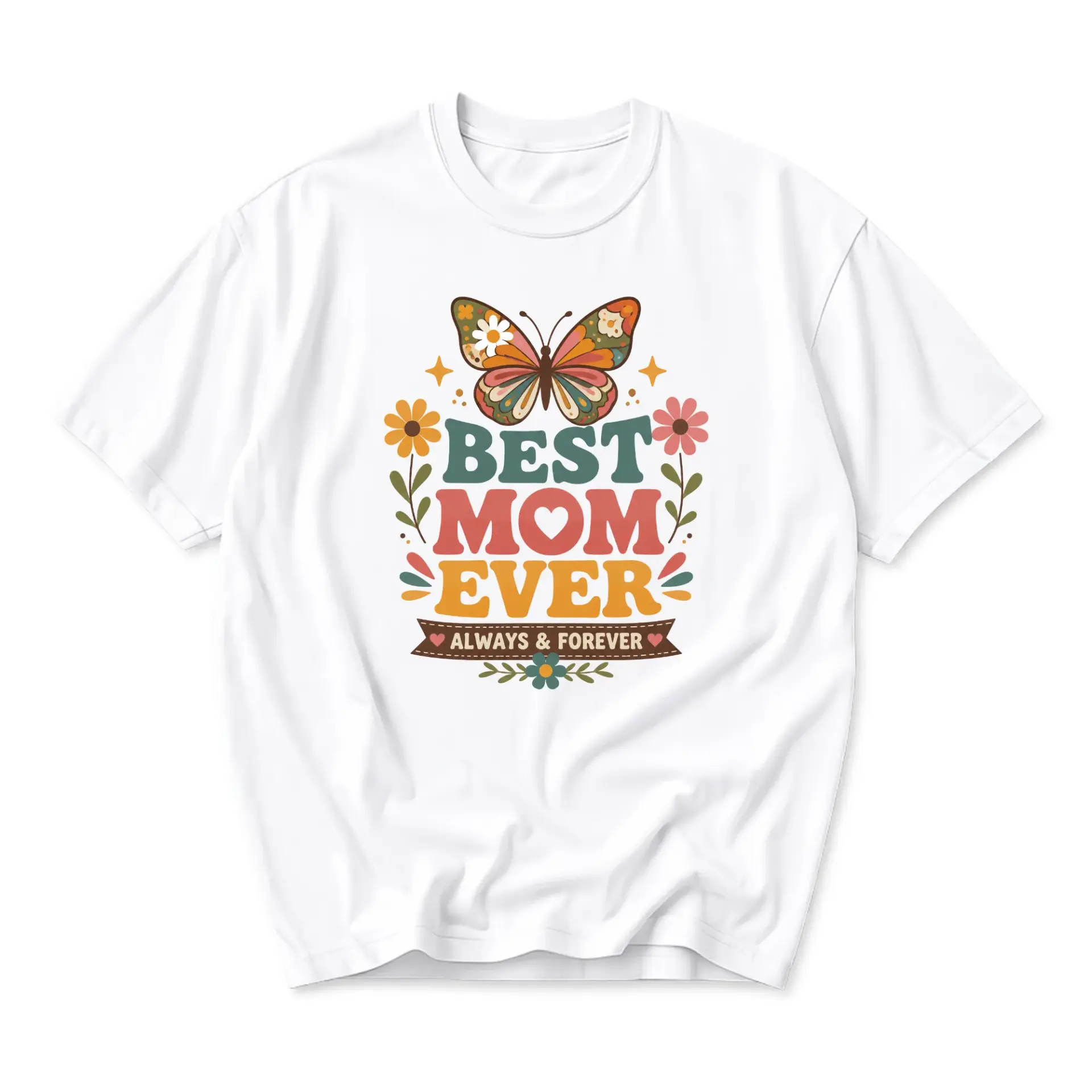 Graphic Tee Best Mom Ever Butterfly Floral Unisex Crew Neck Casual Everyday Shirt Cotton Blend Comfortable Apparel