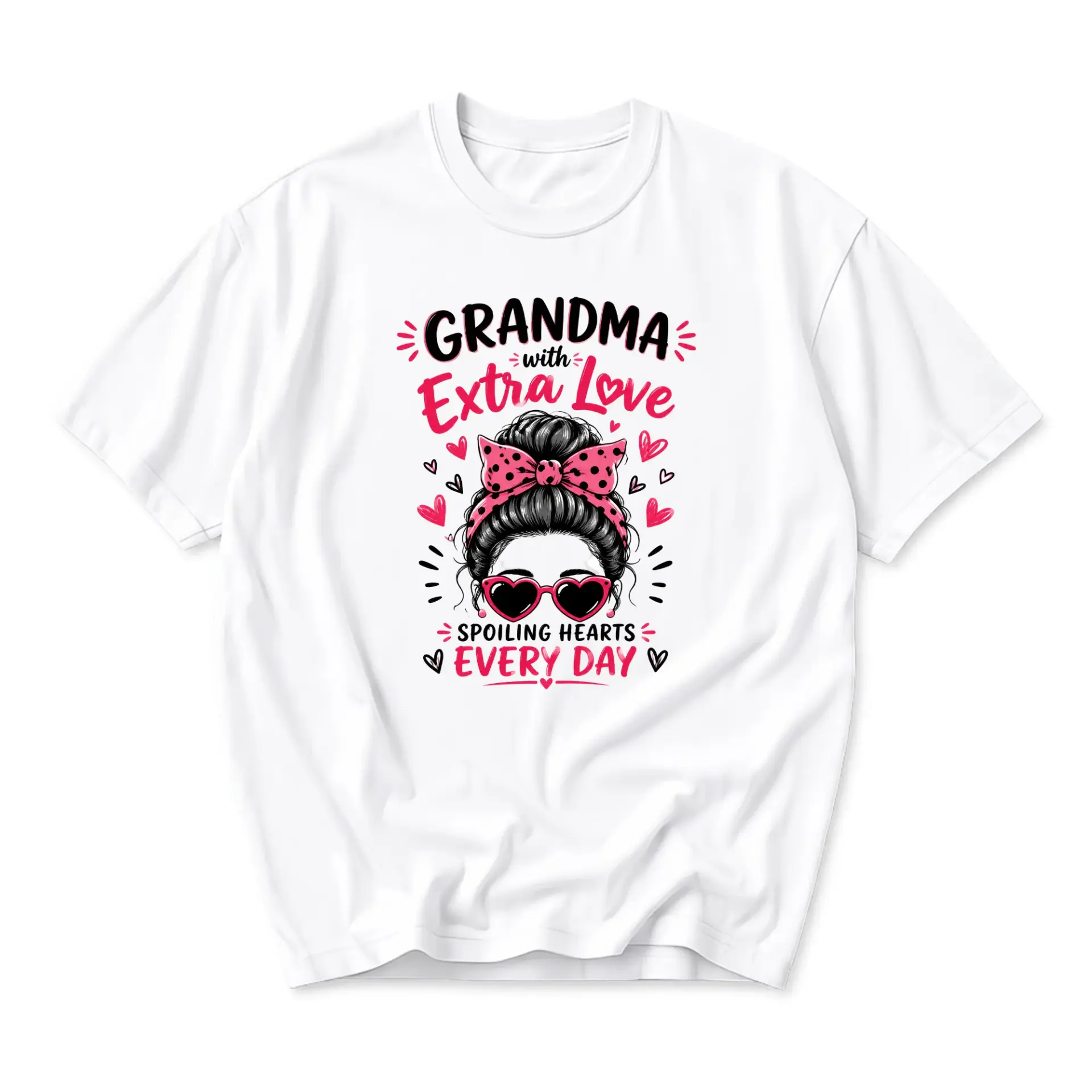 Graphic Tee Grandma with Extra Love Spoiling Hearts Every Day Unisex Crew Neck Casual Cotton Blend T-Shirt