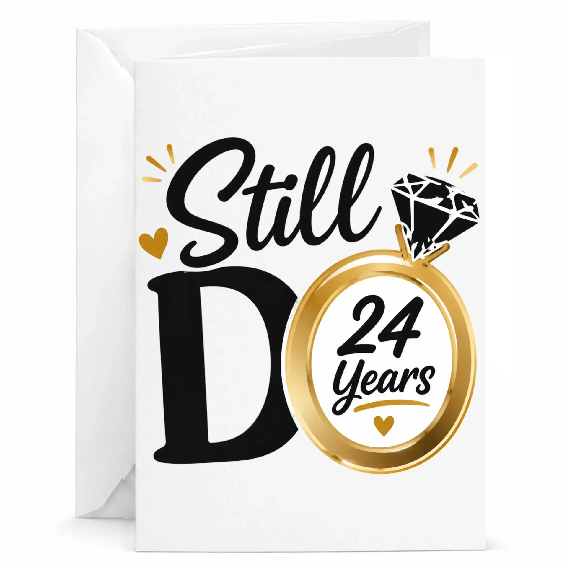 Greeting Card for 24th Wedding Anniversary Still Do Design with Gold Ring Motif and Diamond Illustration for Couples