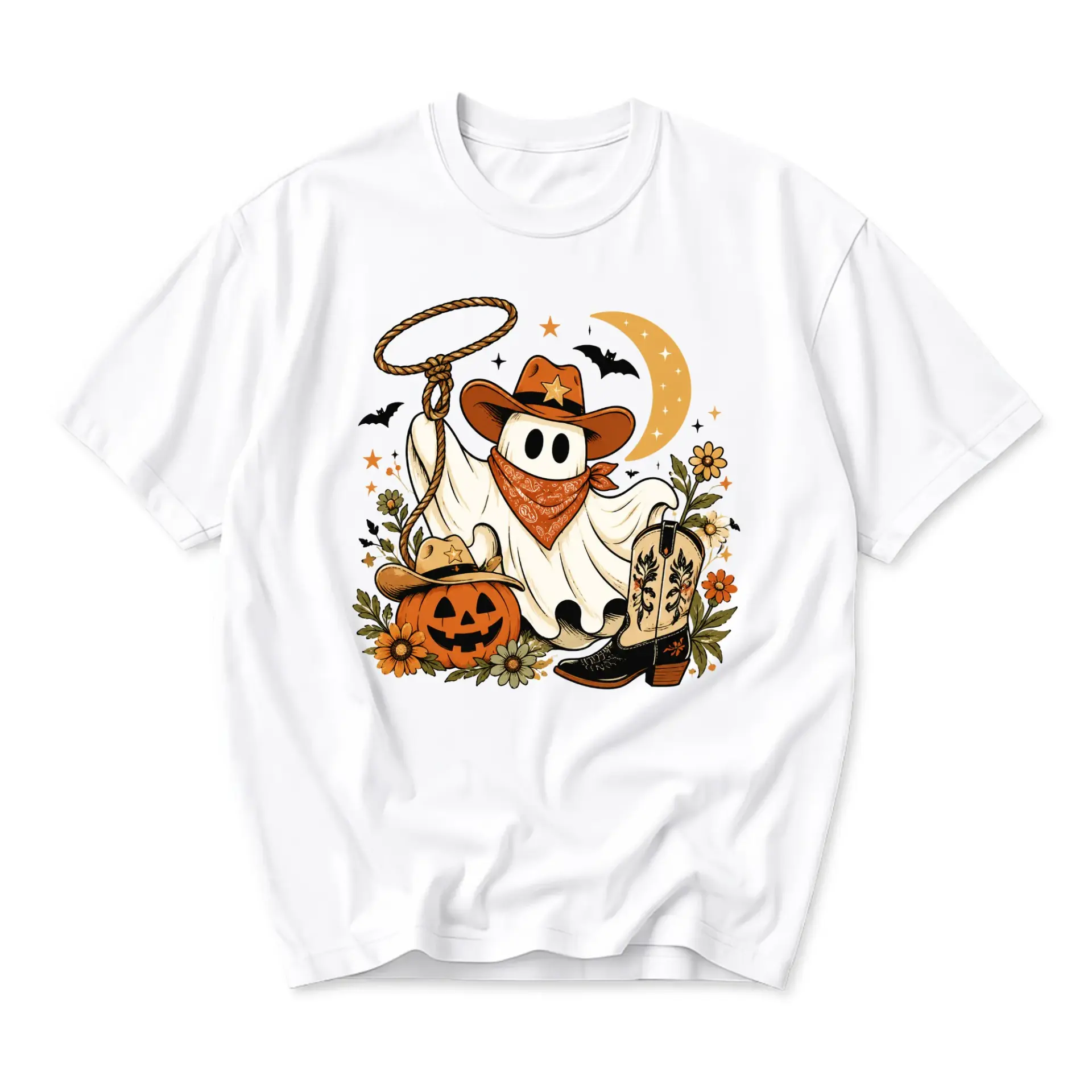 Graphic Tee Cowboy Ghost T-Shirt Western Halloween Shirt Funny Fall Spooky Season Apparel for Casual Everyday Wear