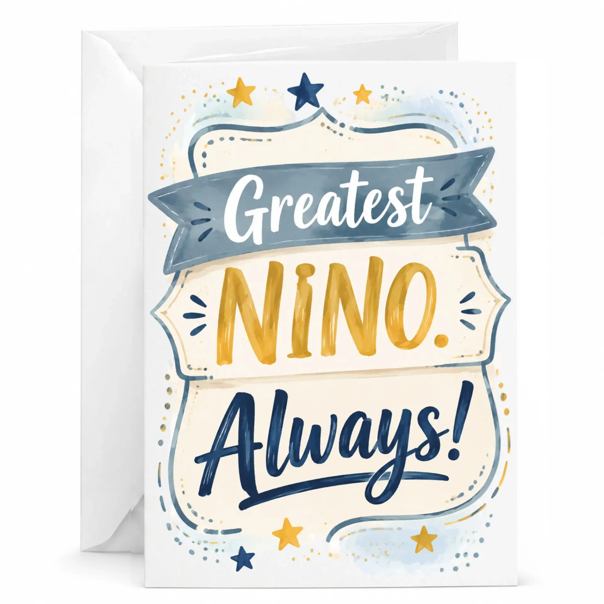 Greeting Card Greatest Nino Always Featuring Decorative Blue and Gold Typography Design for Personal Occasions