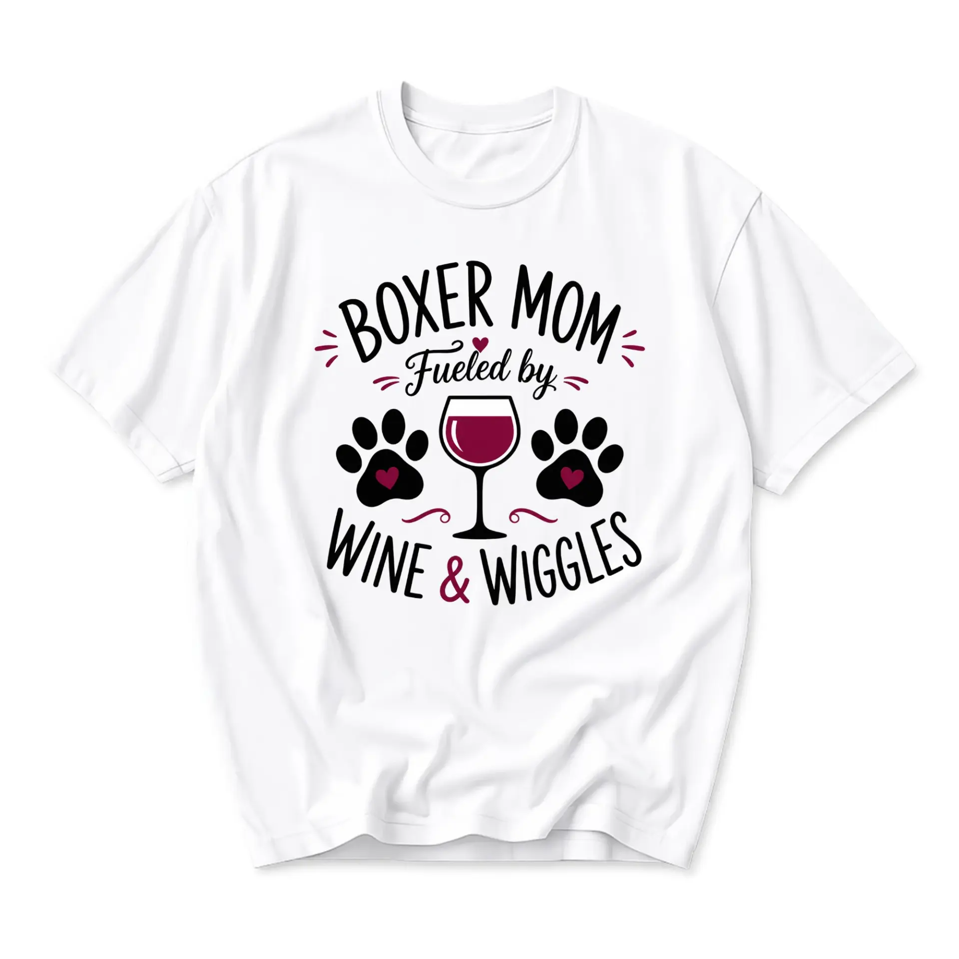 Funny Shirt Boxer Mom Fueled by Wine and Wiggles Graphic Tee Casual