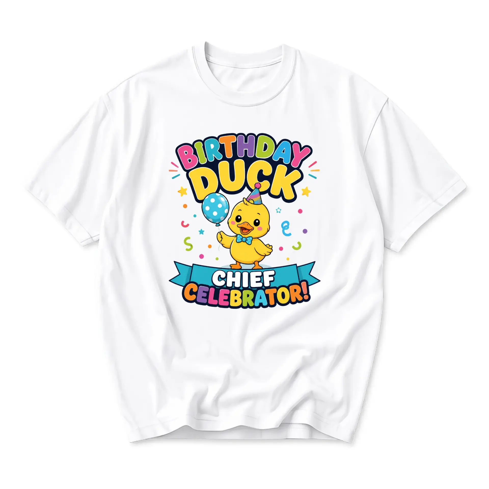 Graphic Tee Birthday Duck Chief Celebrator Unisex Crew Neck Shirt Fun Cartoon Animal Print Casual Party Apparel
