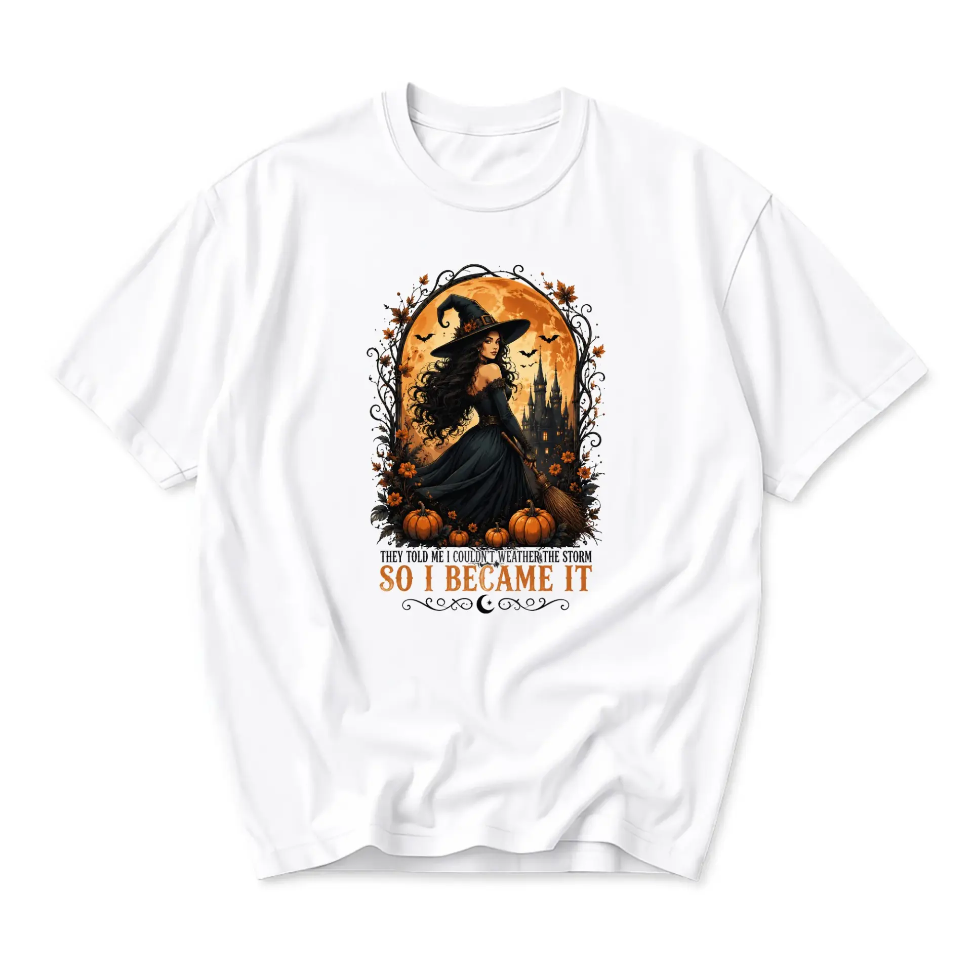 Graphic Tee Unisex Witch Pumpkin Design Casual Everyday Crew Neck Shirt Fall Season Inspirational Quote Apparel