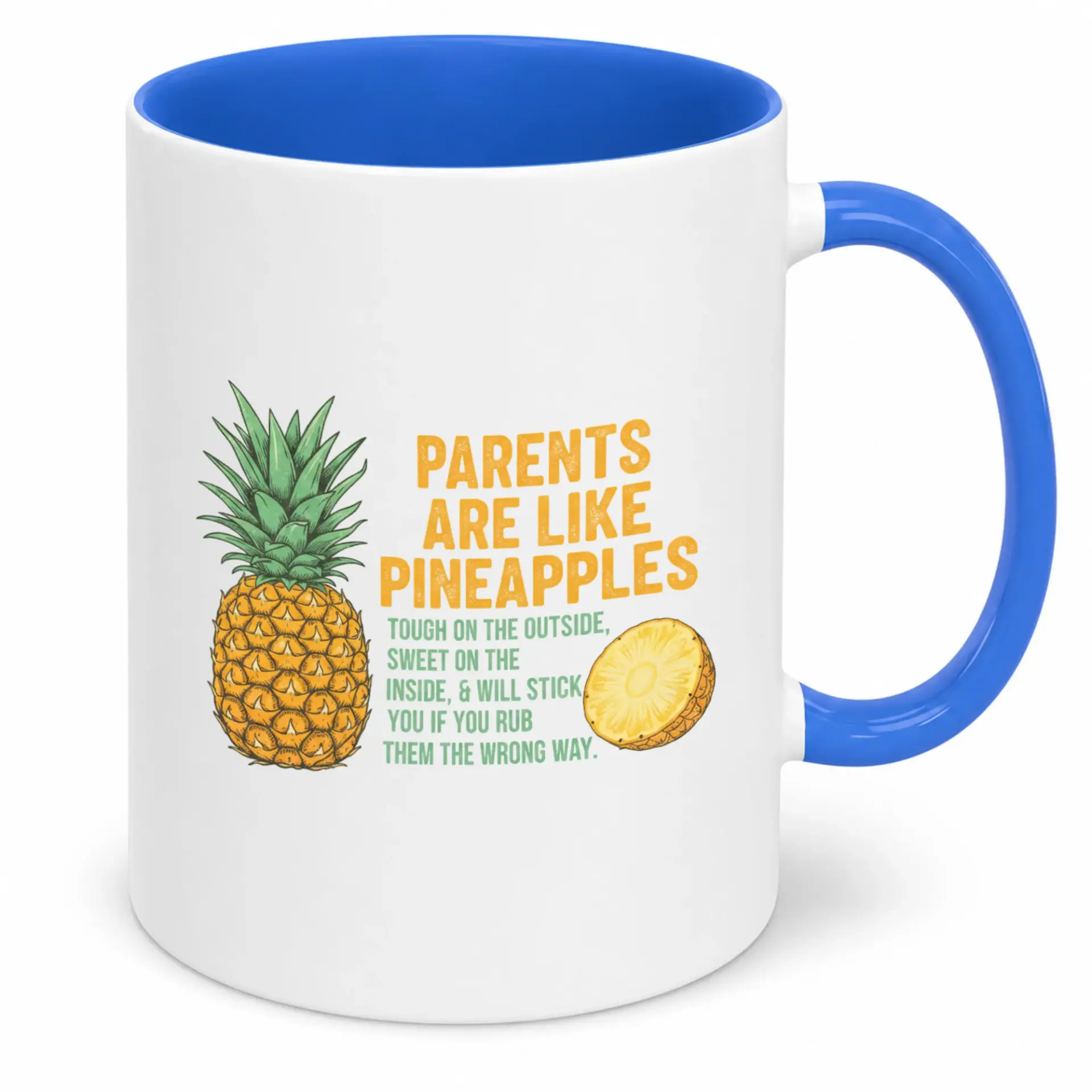 Funny Coffee Mug for Parents with Pineapple Pun Joke Design, Ceramic Novelty Drinkware for Mom Dad from Daughter Son, Unique Gift Idea